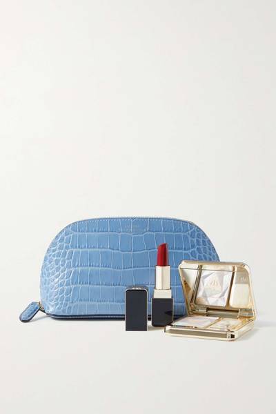 Smythson Mara croc-effect leather cosmetic case outlook