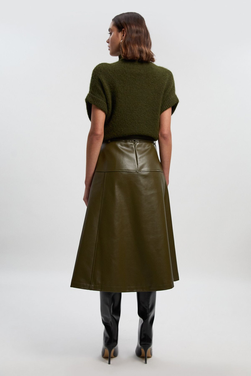 Faux Leather Belted Full skirt 5