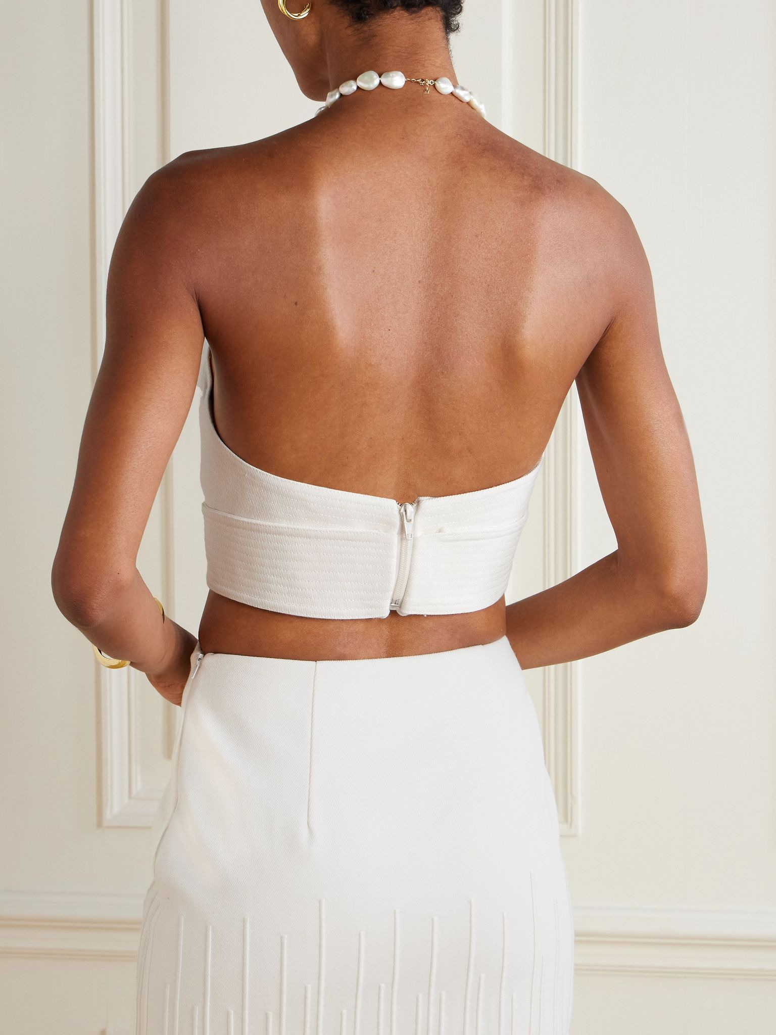 Onda strapless cropped twisted cotton-twill top Off-white - 3