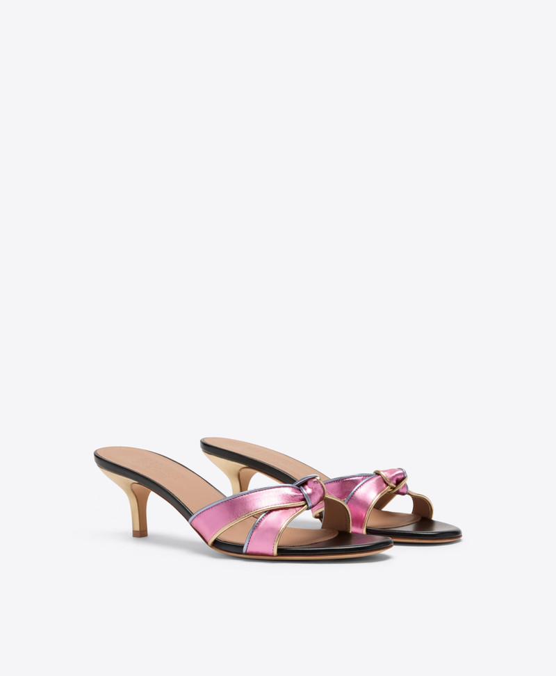 MALONE SOULIERS Raquel 45 Pink Knotted Metallic Leather Sandals outlook