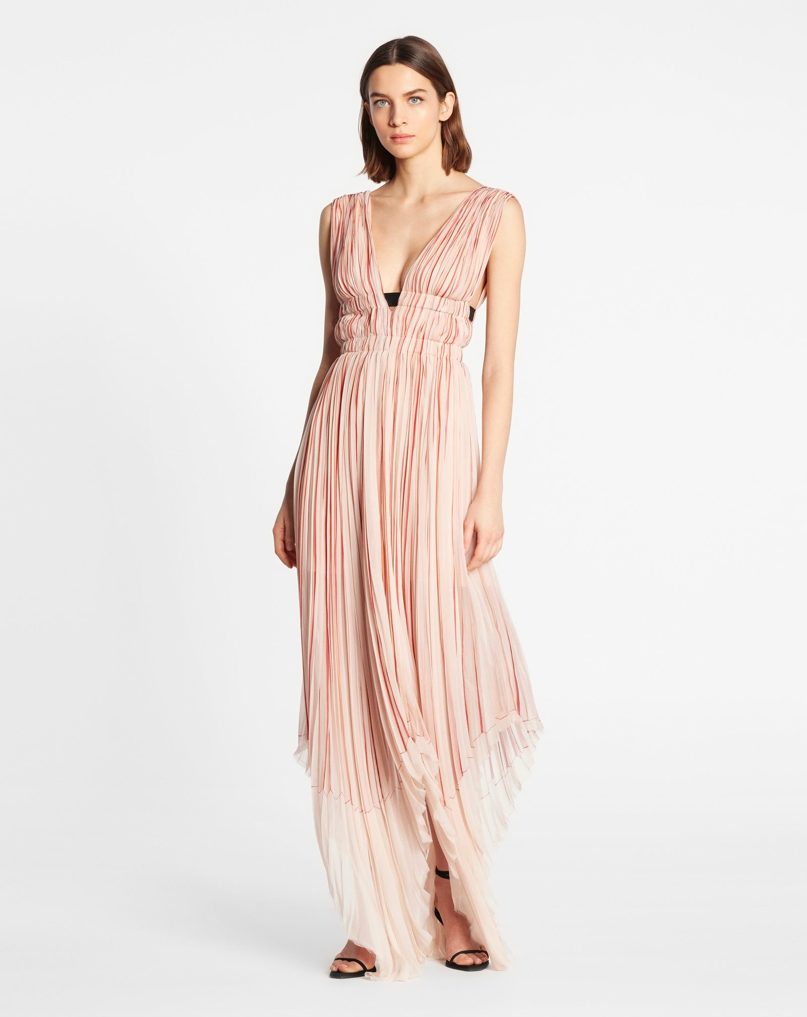 LONG PLEATED DRESS WITH TROMPE L'OEIL PRINT - 2