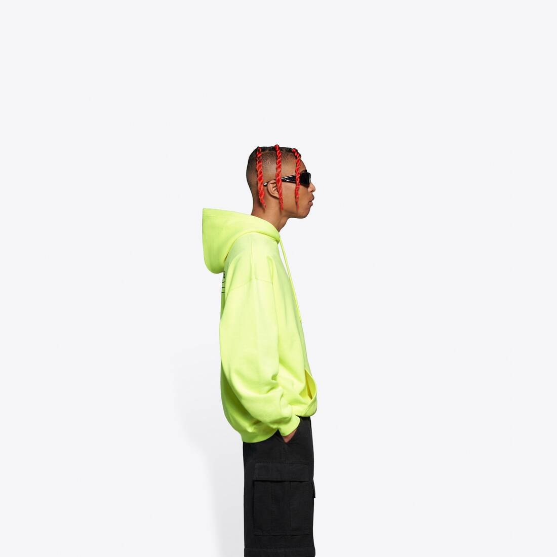 Men's Political Campaign Medium Fit Hoodie in Fluo Yellow/black - 4