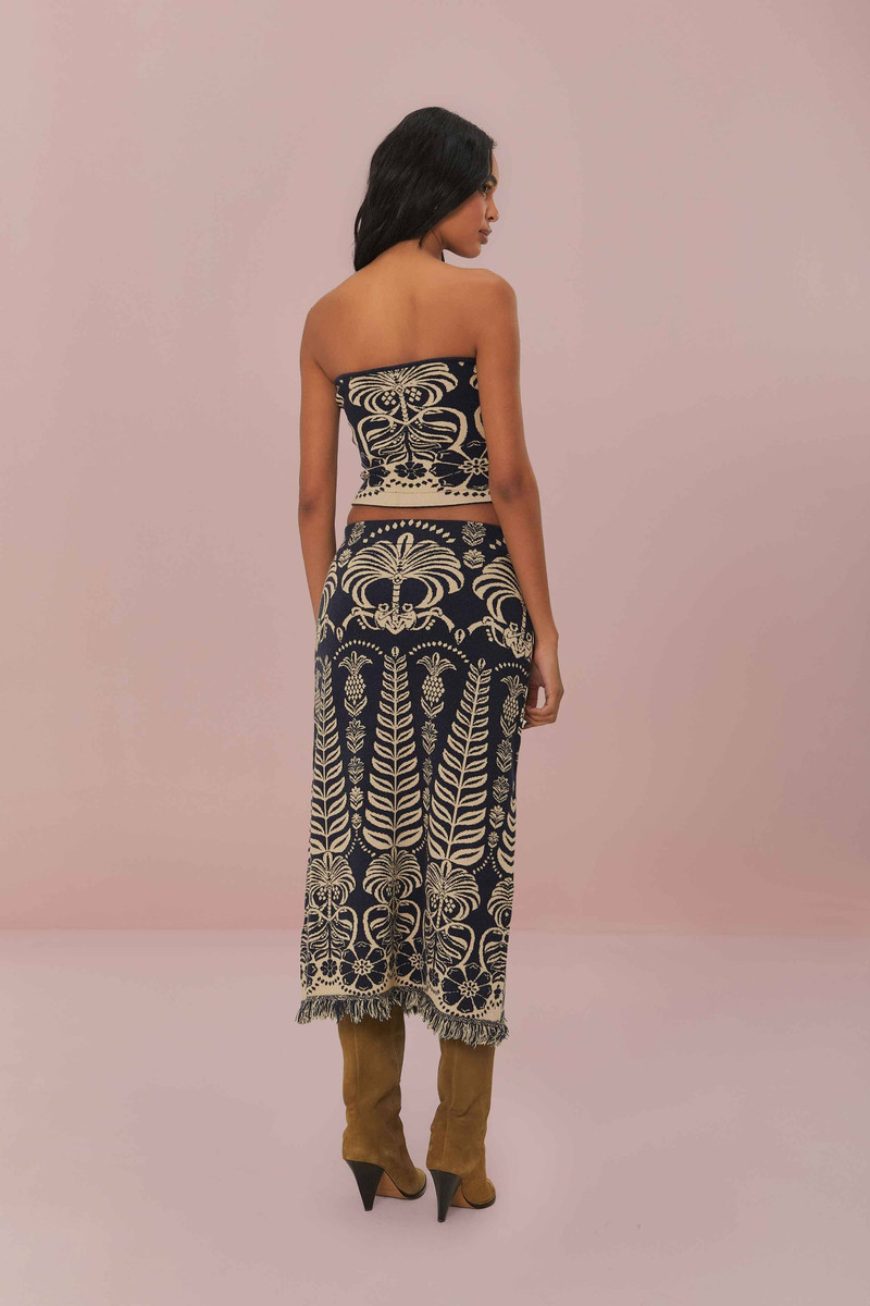 Navy Blue Ainika Tropical Splendor Knit Midi Skirt 3