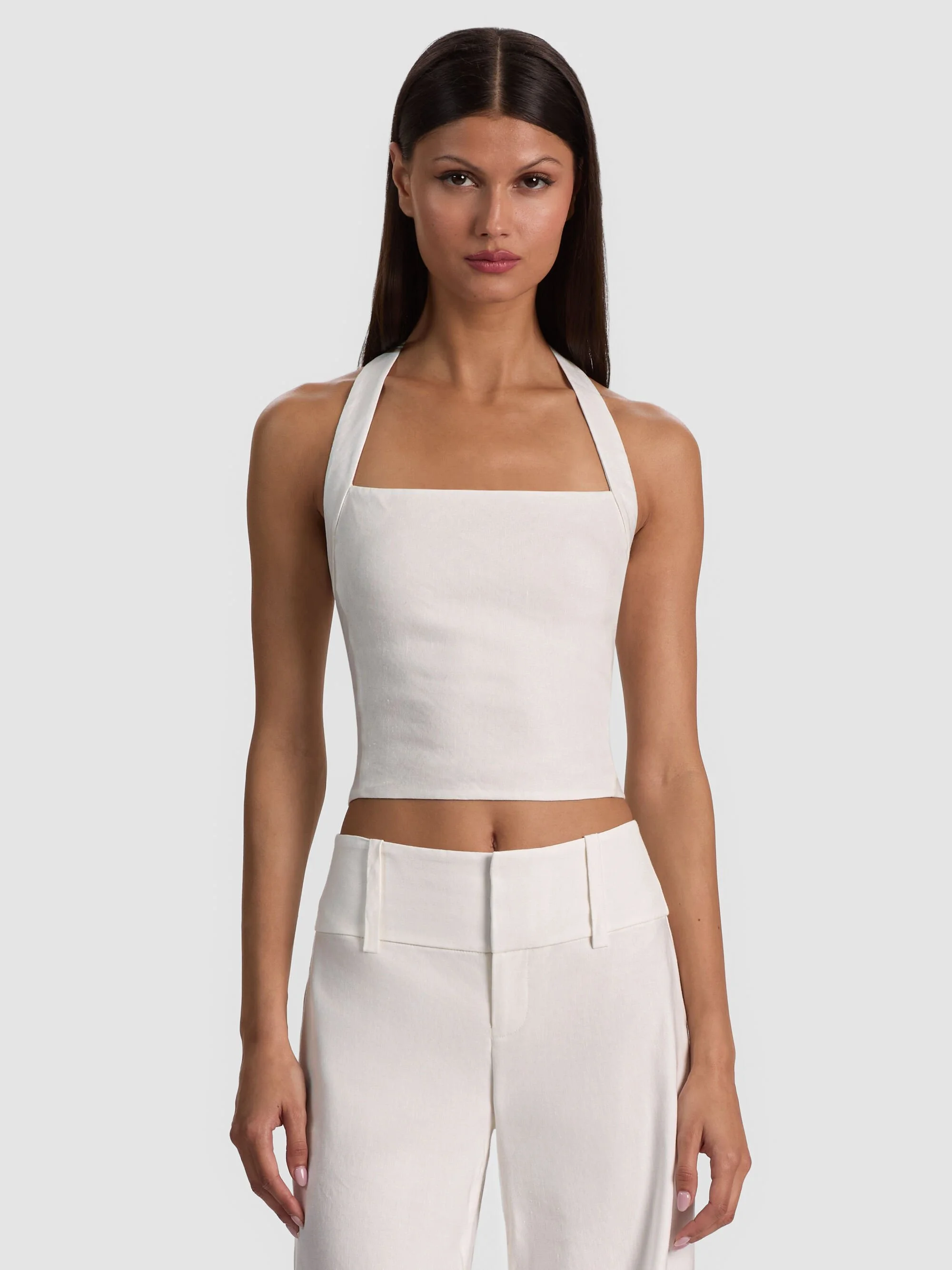 FIONA LINEN HALTER TOP - OFF WHITE - 1