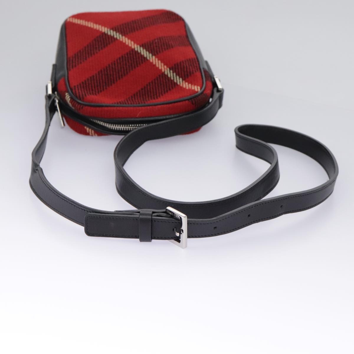 Burberry Nova Check Shoulder Bag Wool Red Silver - 7