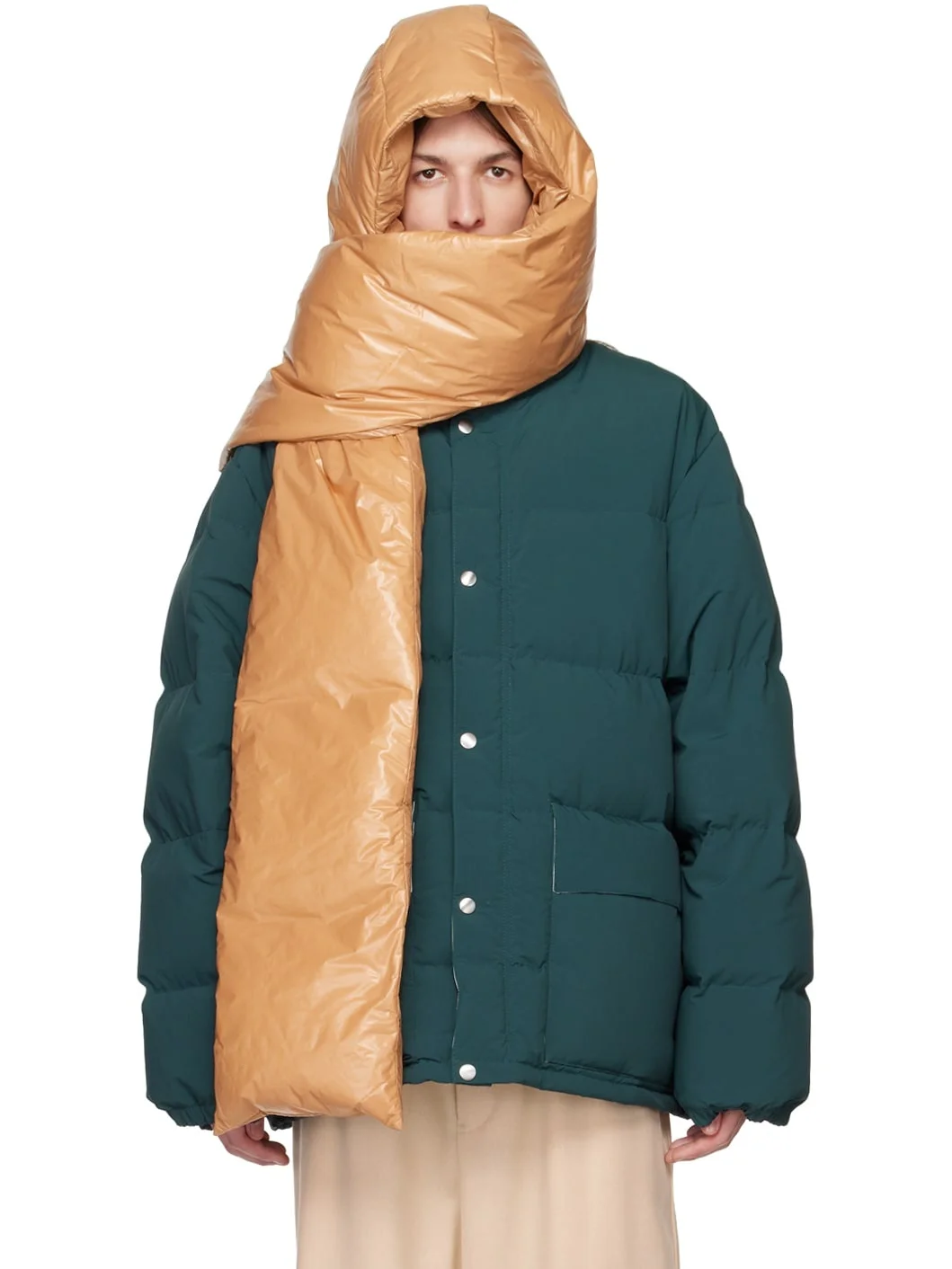 SSENSE Exclusive Beige Hood Down Scarf - 1