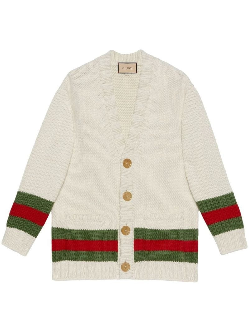 Web-detail V-neck cardigan - 1