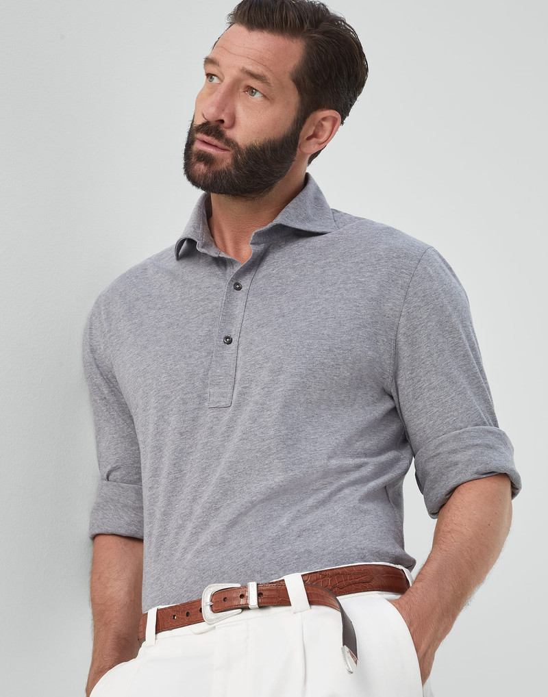Cotton jersey long sleeve basic fit polo with shirt-style collar 4
