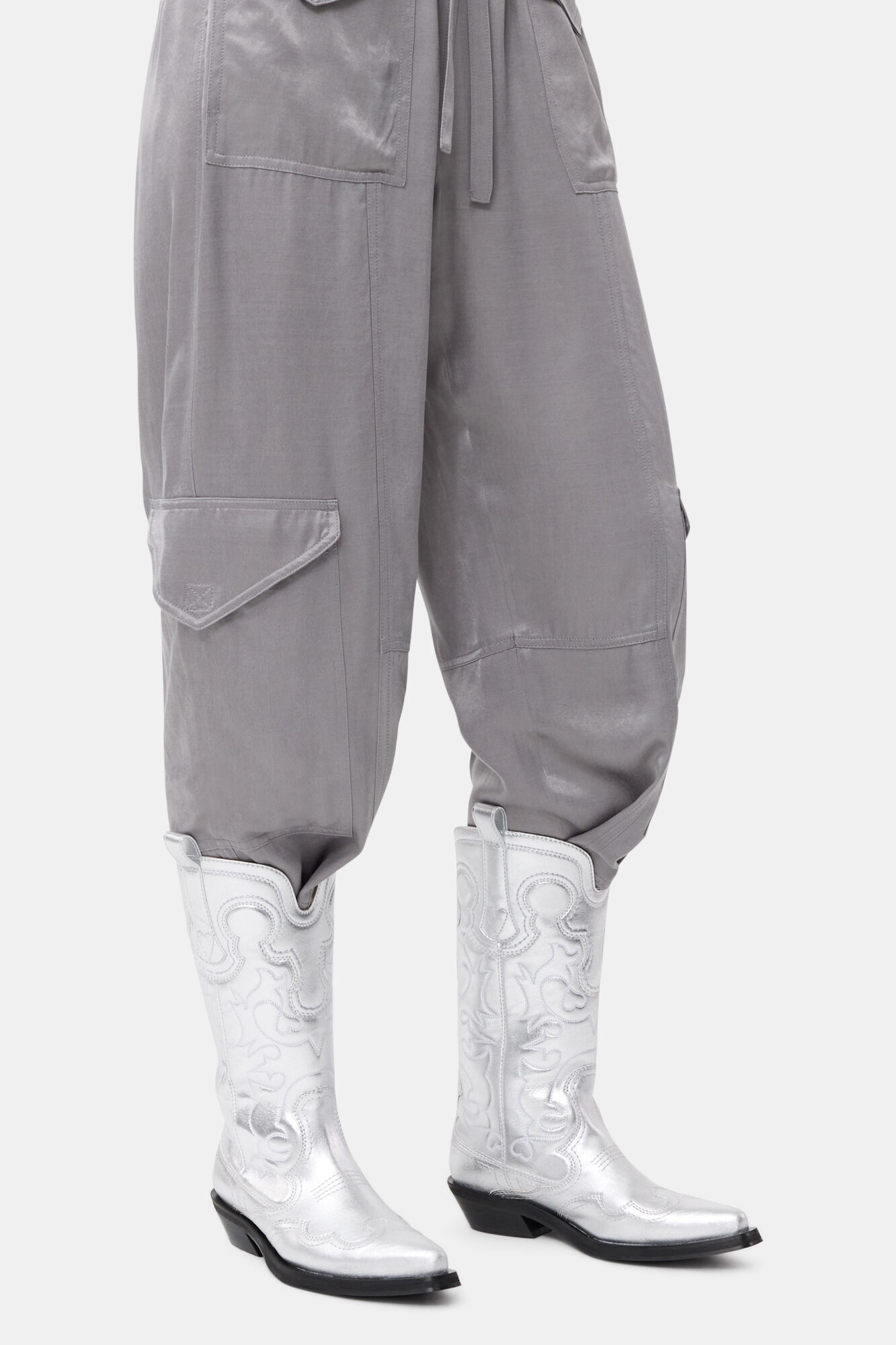 SILVER MID SHAFT EMBROIDERED WESTERN BOOTS - 3