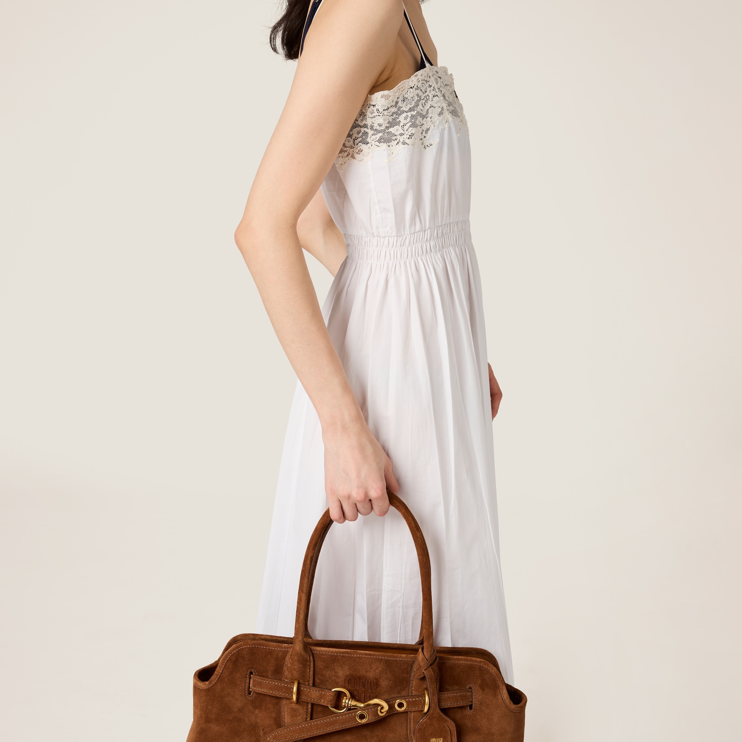Poplin and lace midi-dress - 5