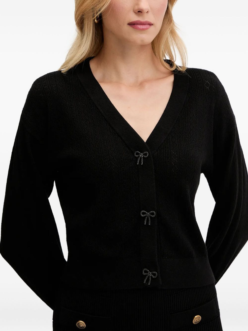 bow-embellished V-neck cardigan - 4