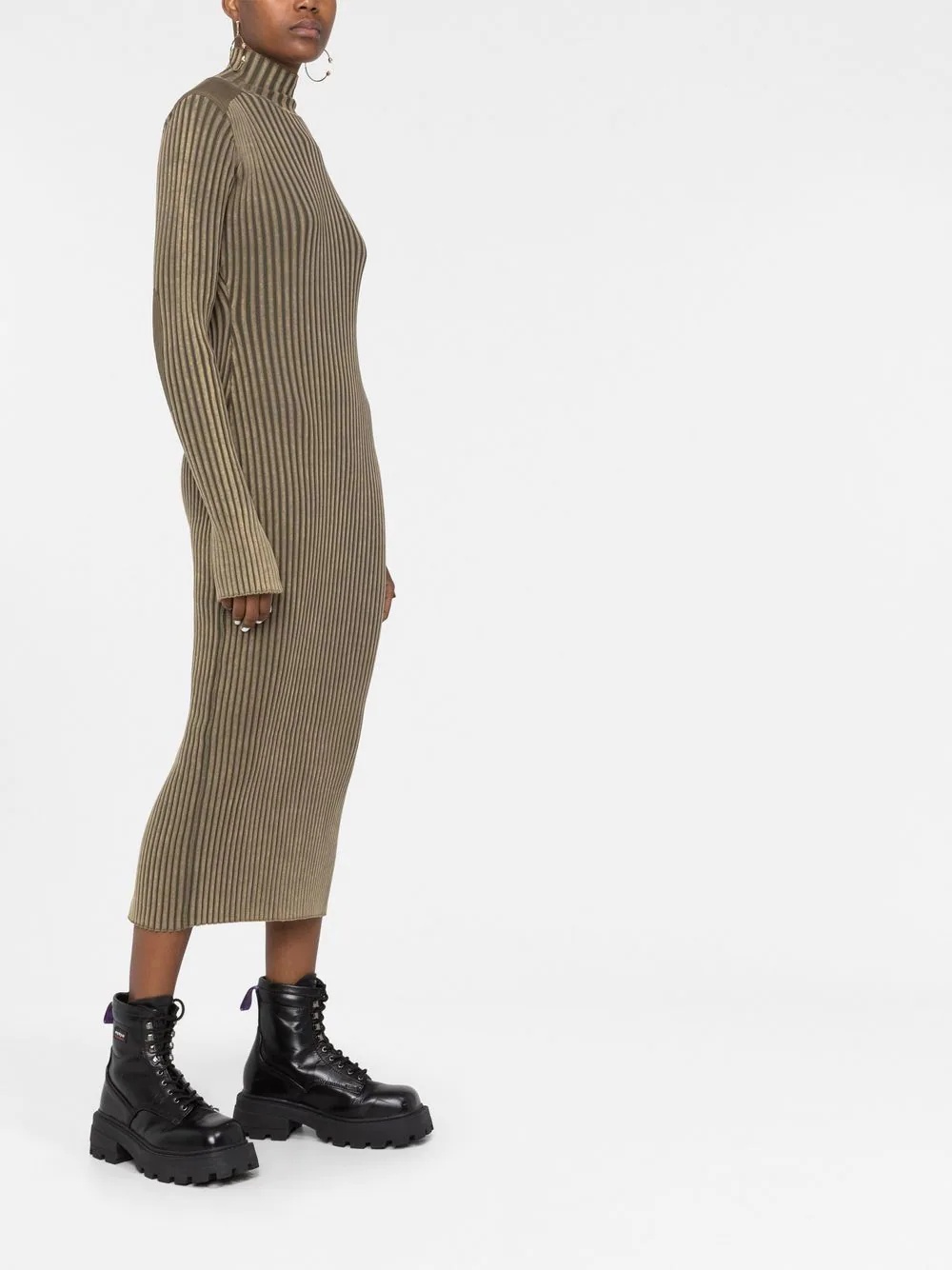 logo patch ribbed midi dress - 6