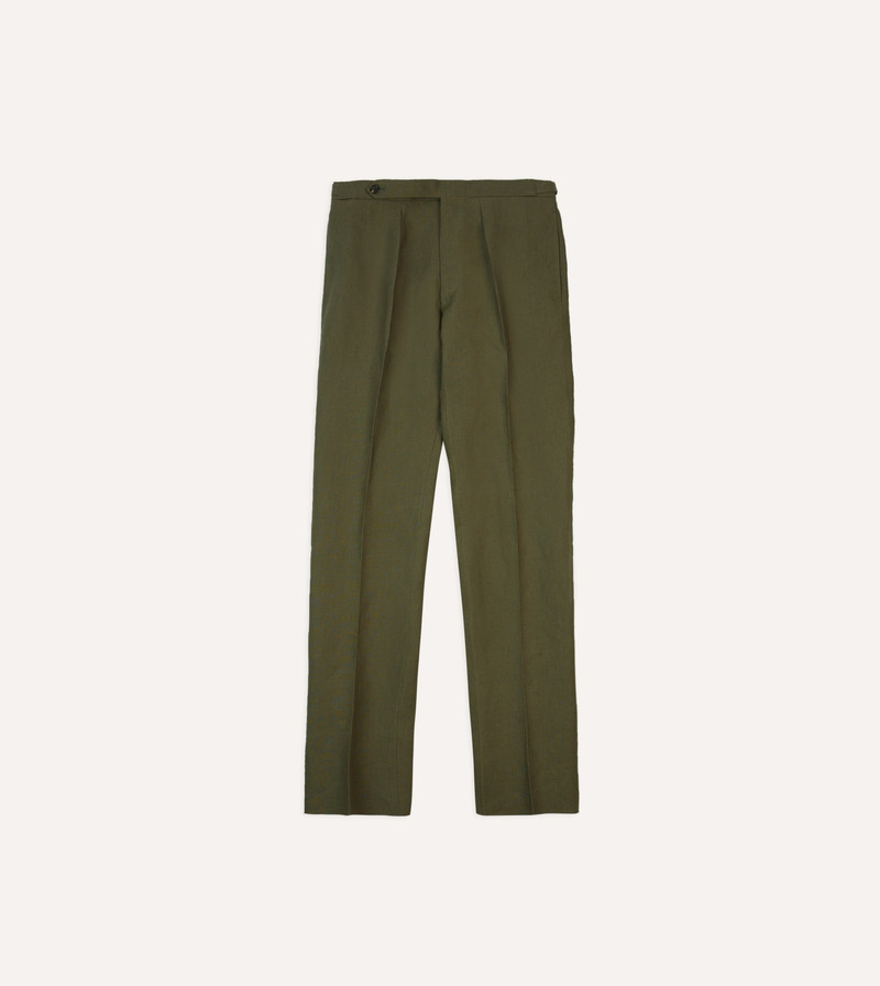 Olive Irish Linen Single Pleat Trouser - 1