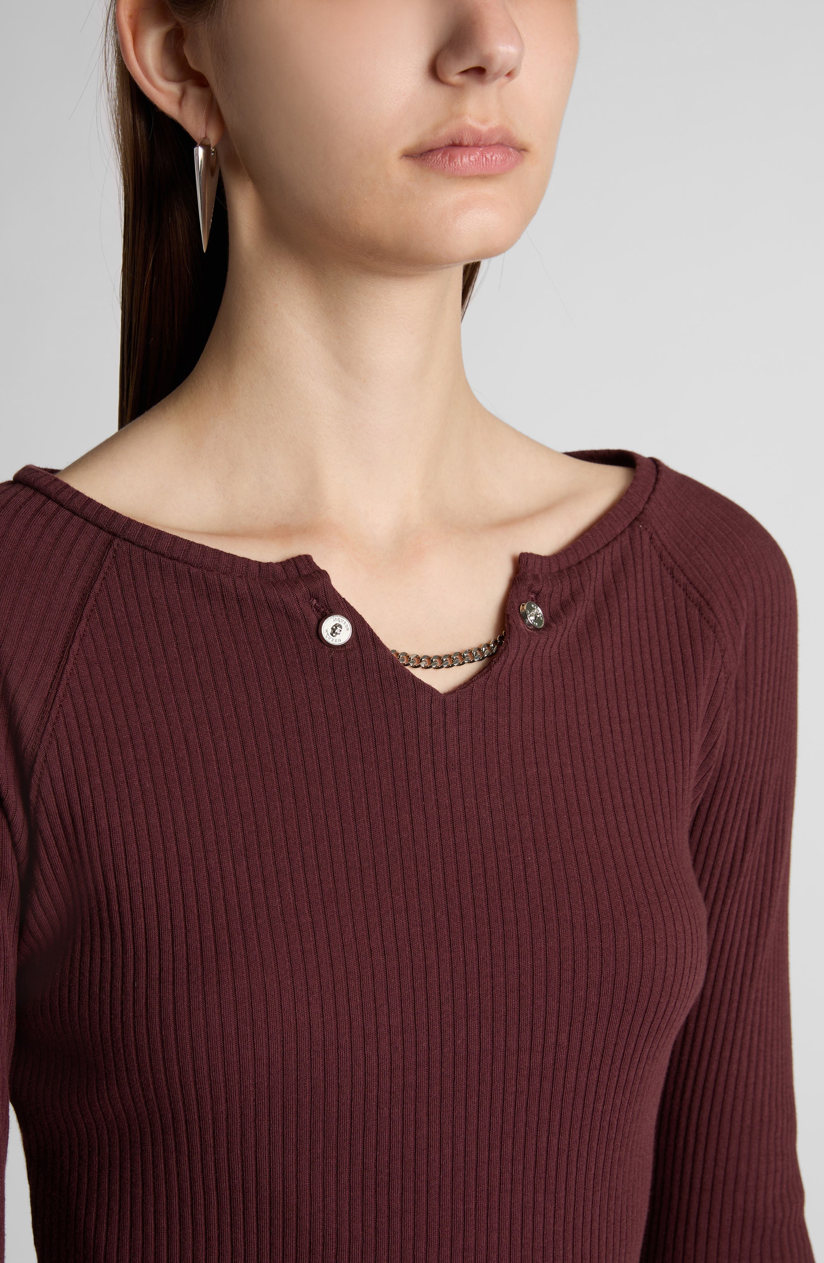 McQueen Rib Long Sleeve Top in Burgundy at Nordstrom - 5