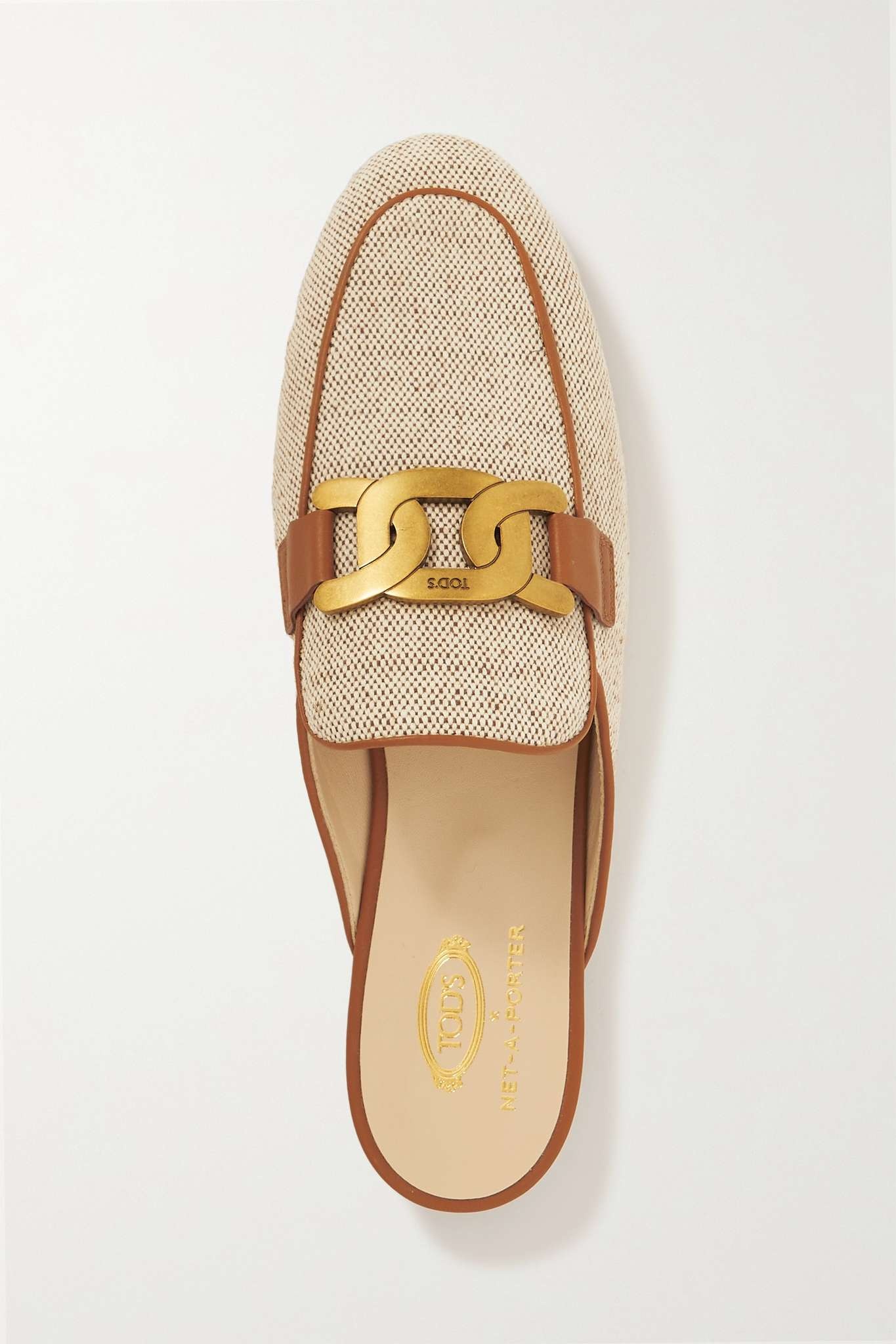 Embellished leather-trimmed canvas slippers - 5