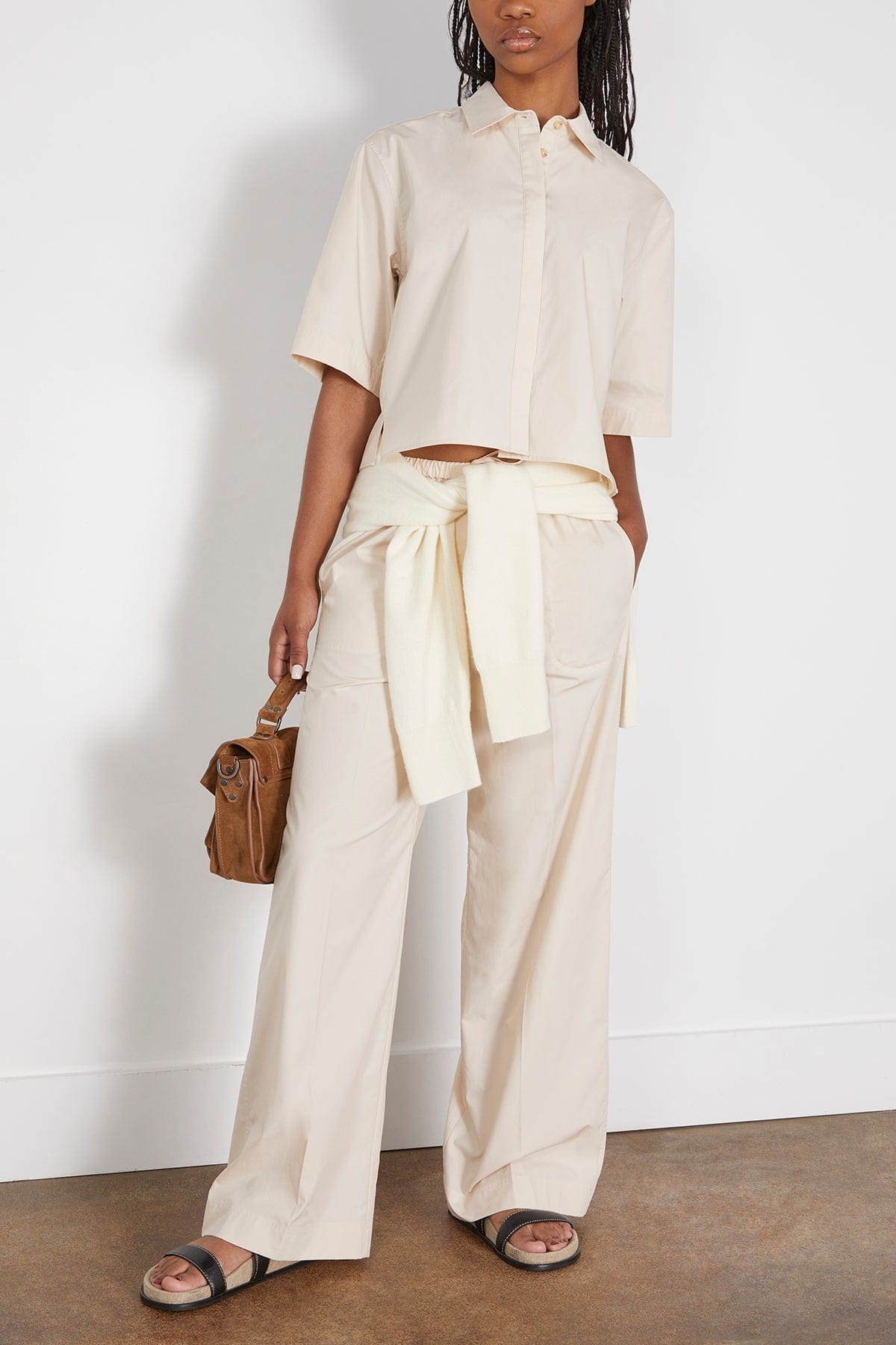 Cropped Cotton-Poplin Shirt in Stone - 2