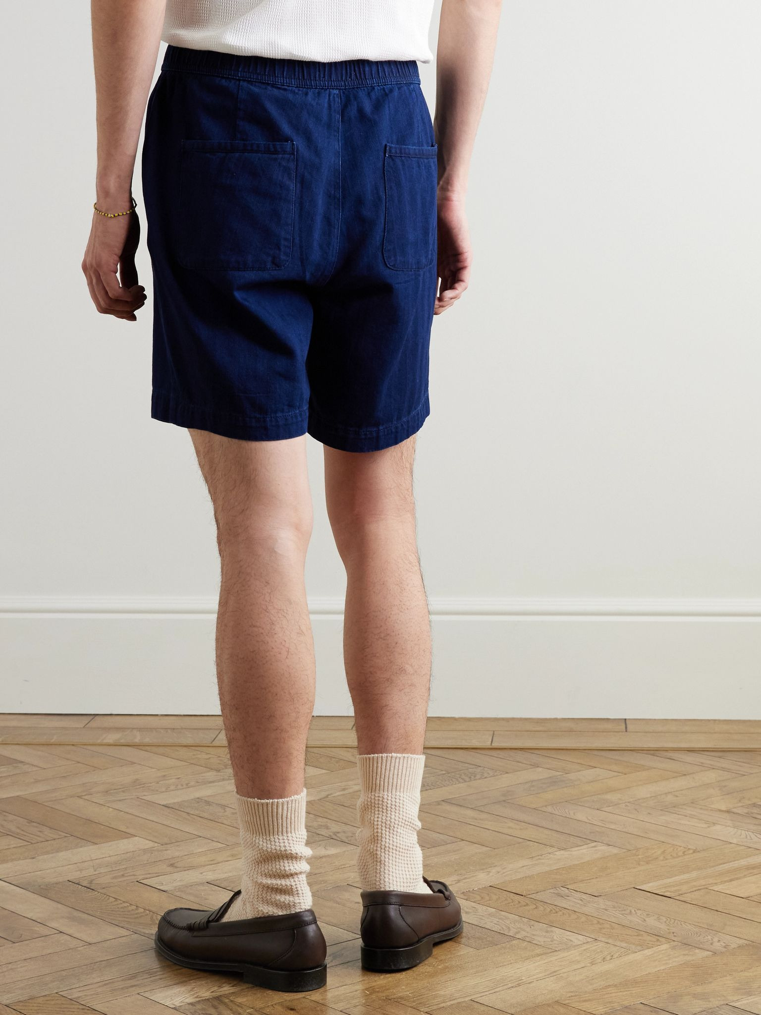 Osborne Straight-Leg Herringbone Cotton Shorts Blue - 4