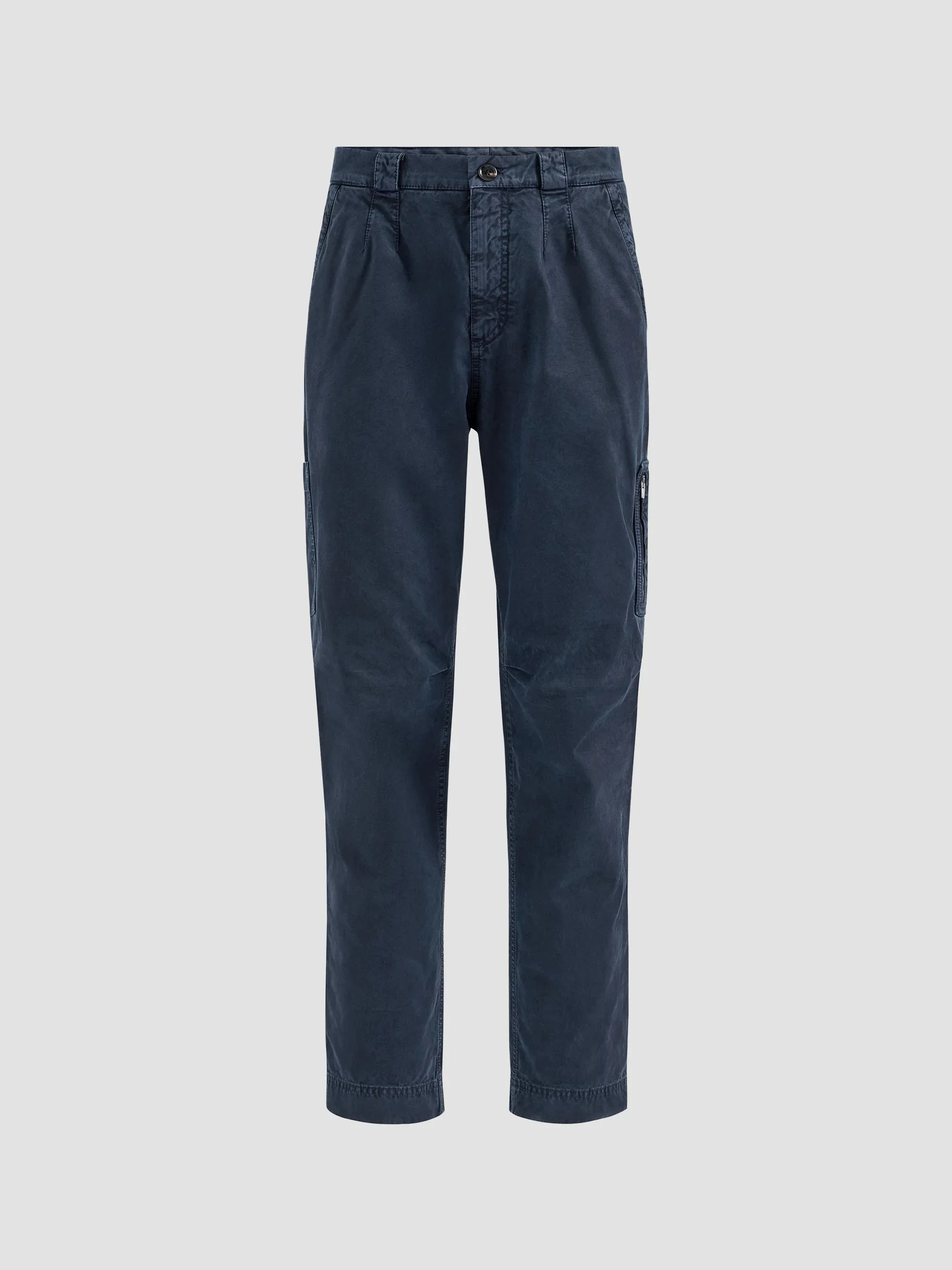 Men's Peached Cotton Gabardine Trousers with Zipped Pocket - Navy Blue - 1