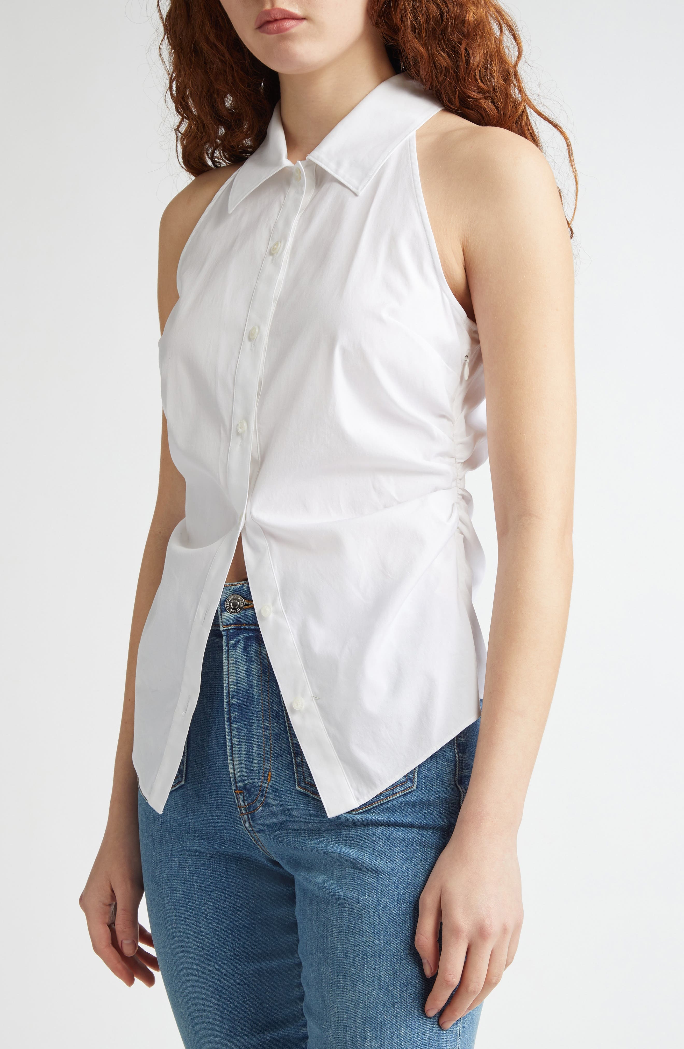 Veronica Beard Regina Sleeveless Shirt in White at Nordstrom - 5