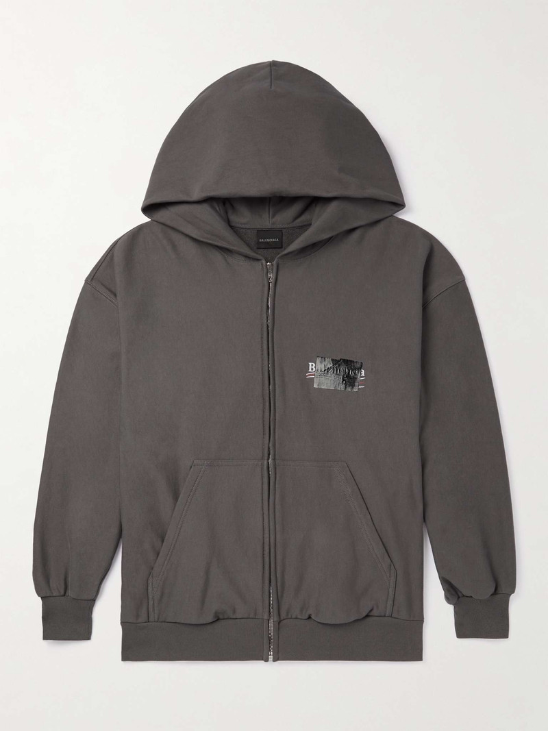 Gaffer Logo-Embroidered Distressed Cotton-Jersey Zip-Up Hoodie 1