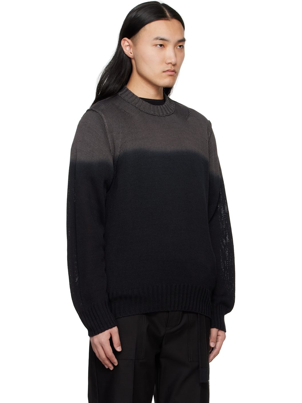 Black & Gray Garment Dye Knit Sweater - 2