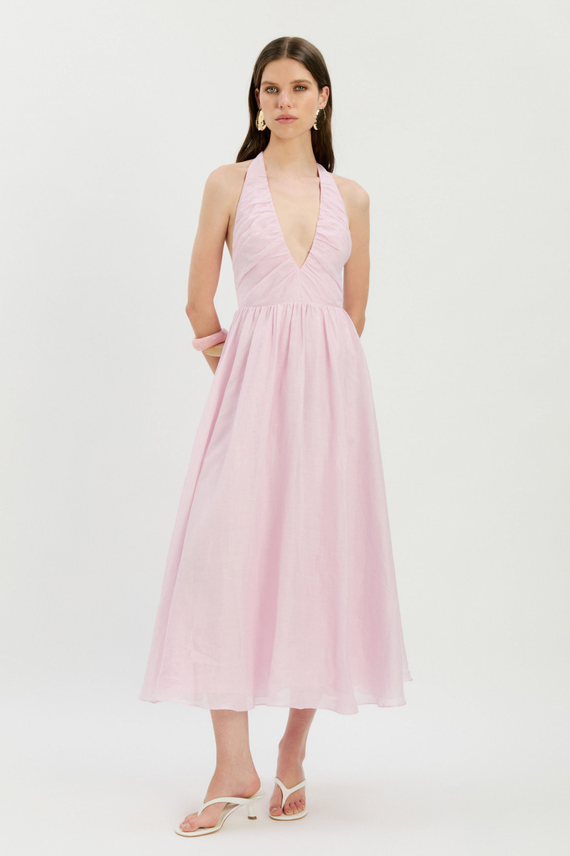 BARDOT Dorota Halter Neck Midi Dress In Bliss Pink outlook