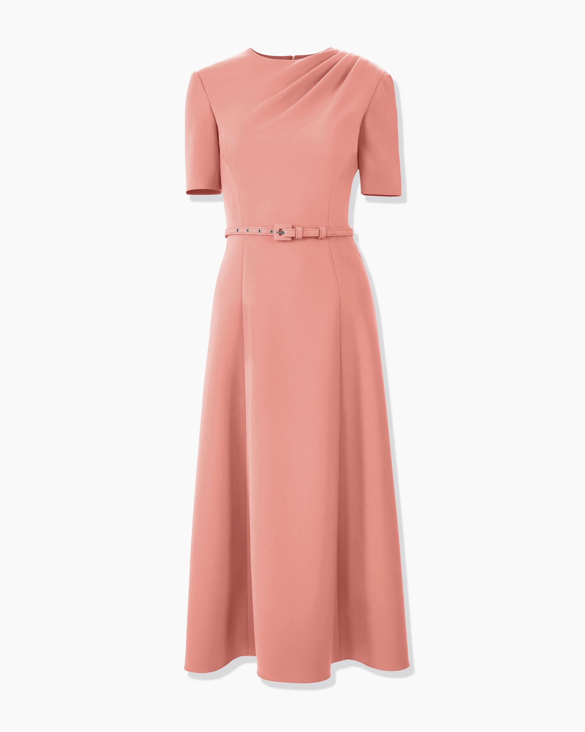 Draped Midi Dress with Belt - 1