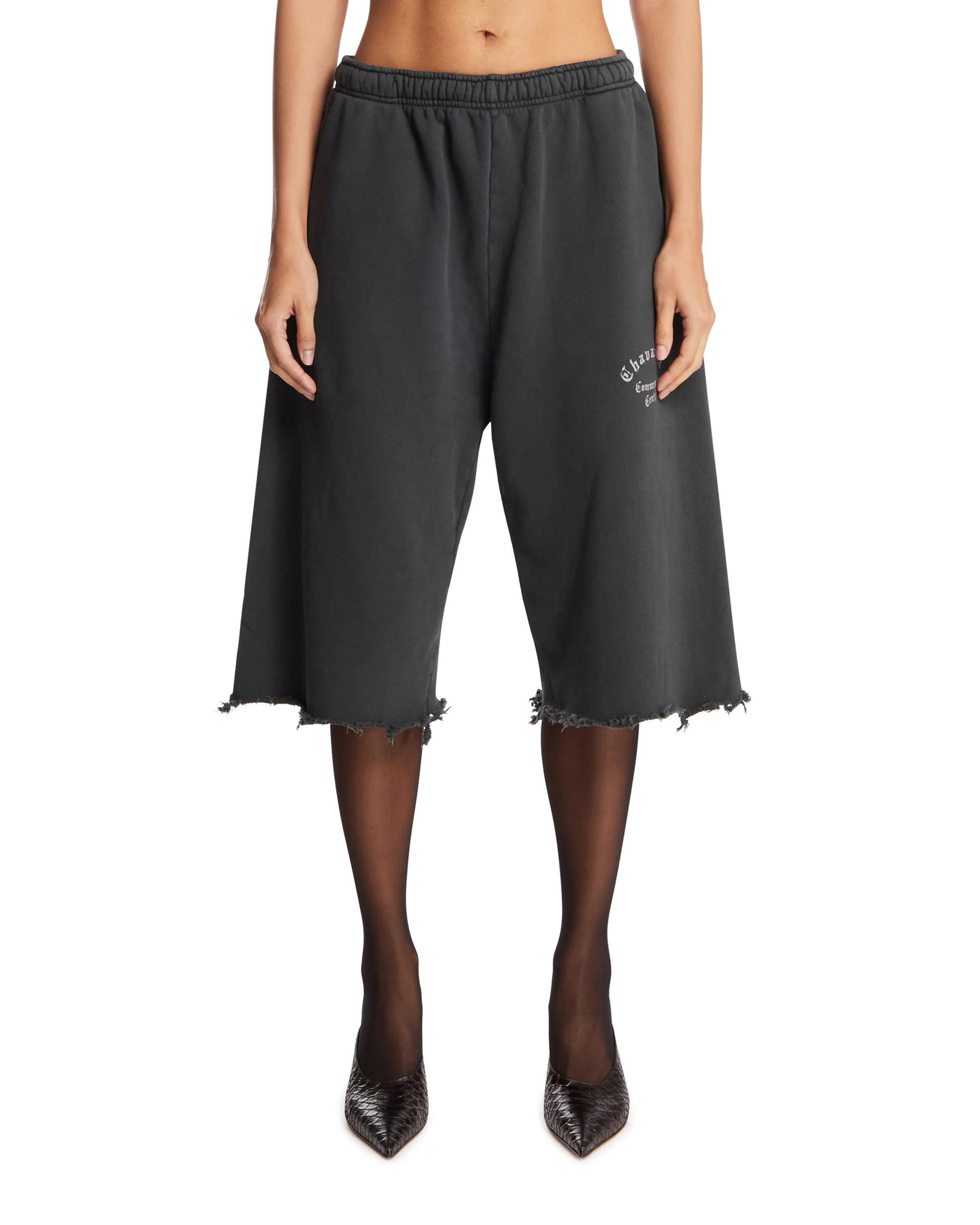 Black Community Center Distressed Shorts - 1