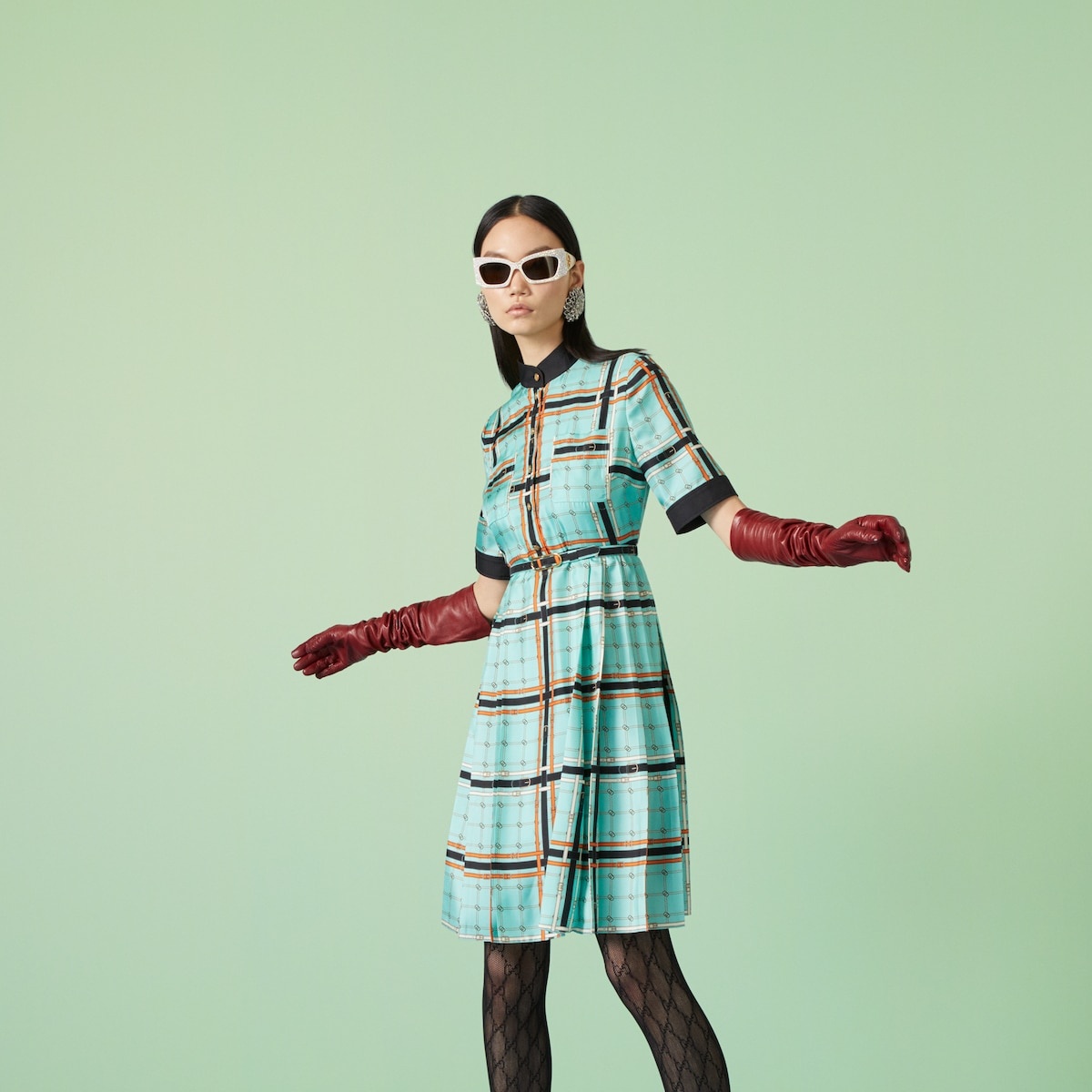 GG belt print silk dress - 5