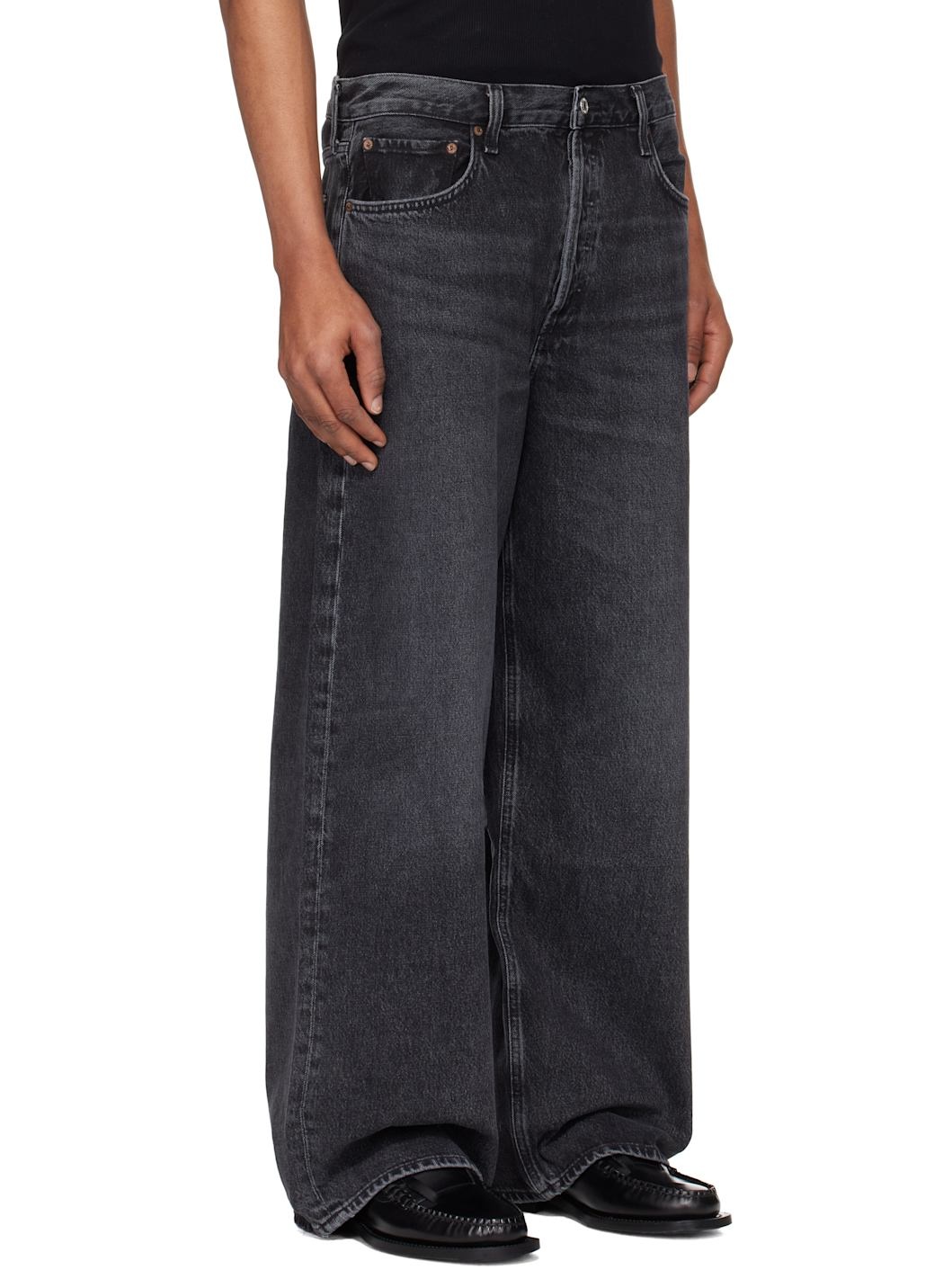 Black Low Slung Baggy Jeans - 2