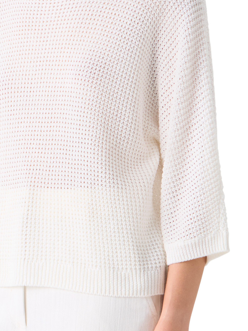 Women's Linen-Cotton Knit Crewneck Sweater - Cream 6