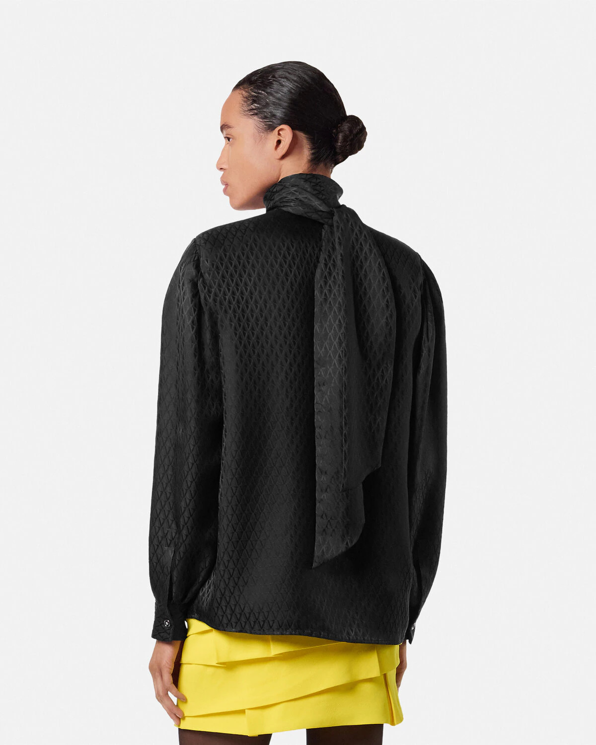 V Allover Jacquard Silk Lavallière Shirt - 5
