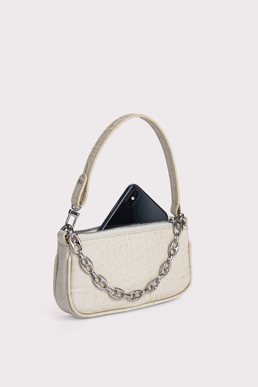 BY FAR Mini Rachel Cream Croco Embossed Leather REVERSIBLE