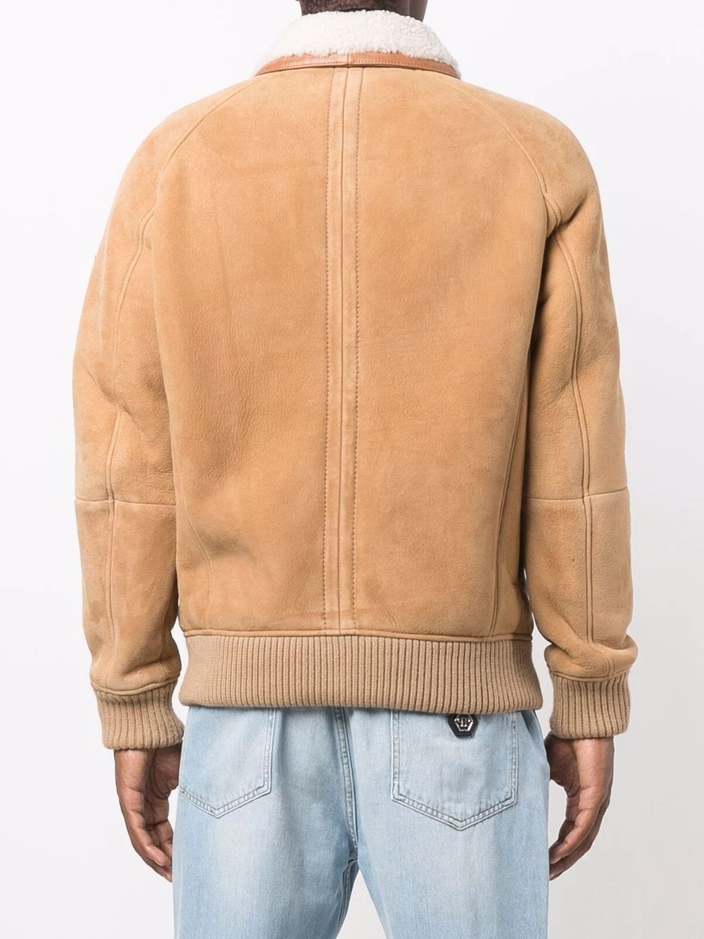 logo-plaque shearling jacket - 4