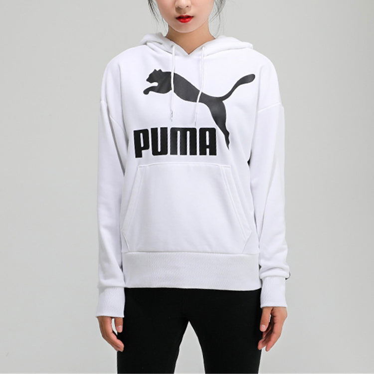 (WMNS) PUMA Classics Logo Hoodie 'White Black' 599197-02 - 4
