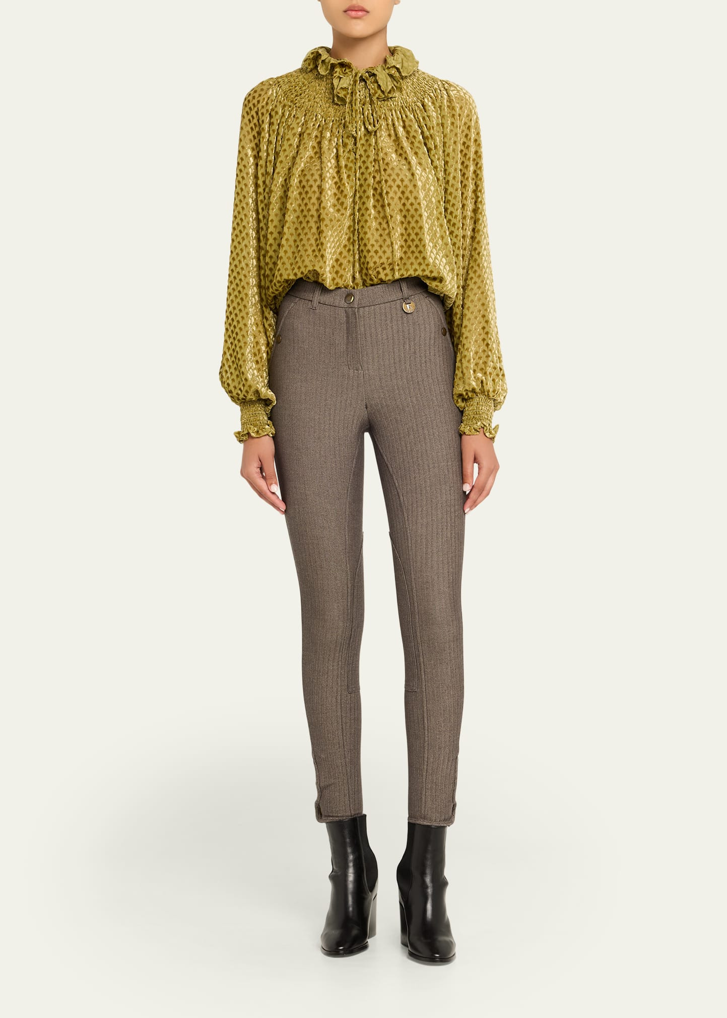 Velvet Smocked Ruffle Blouse - 2