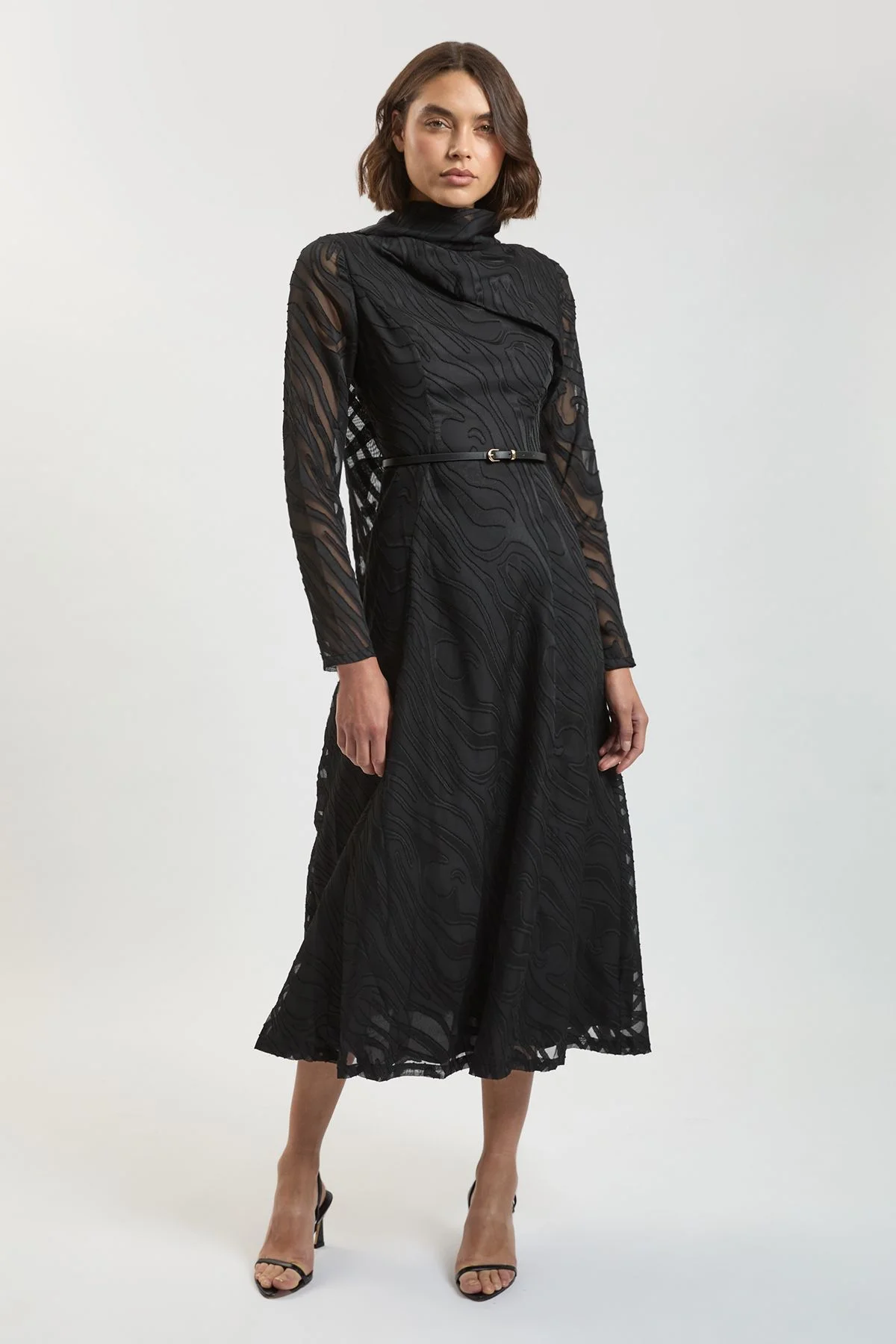 Slub Self Stripe Scarf Detail Woven Maxi Dress - 1