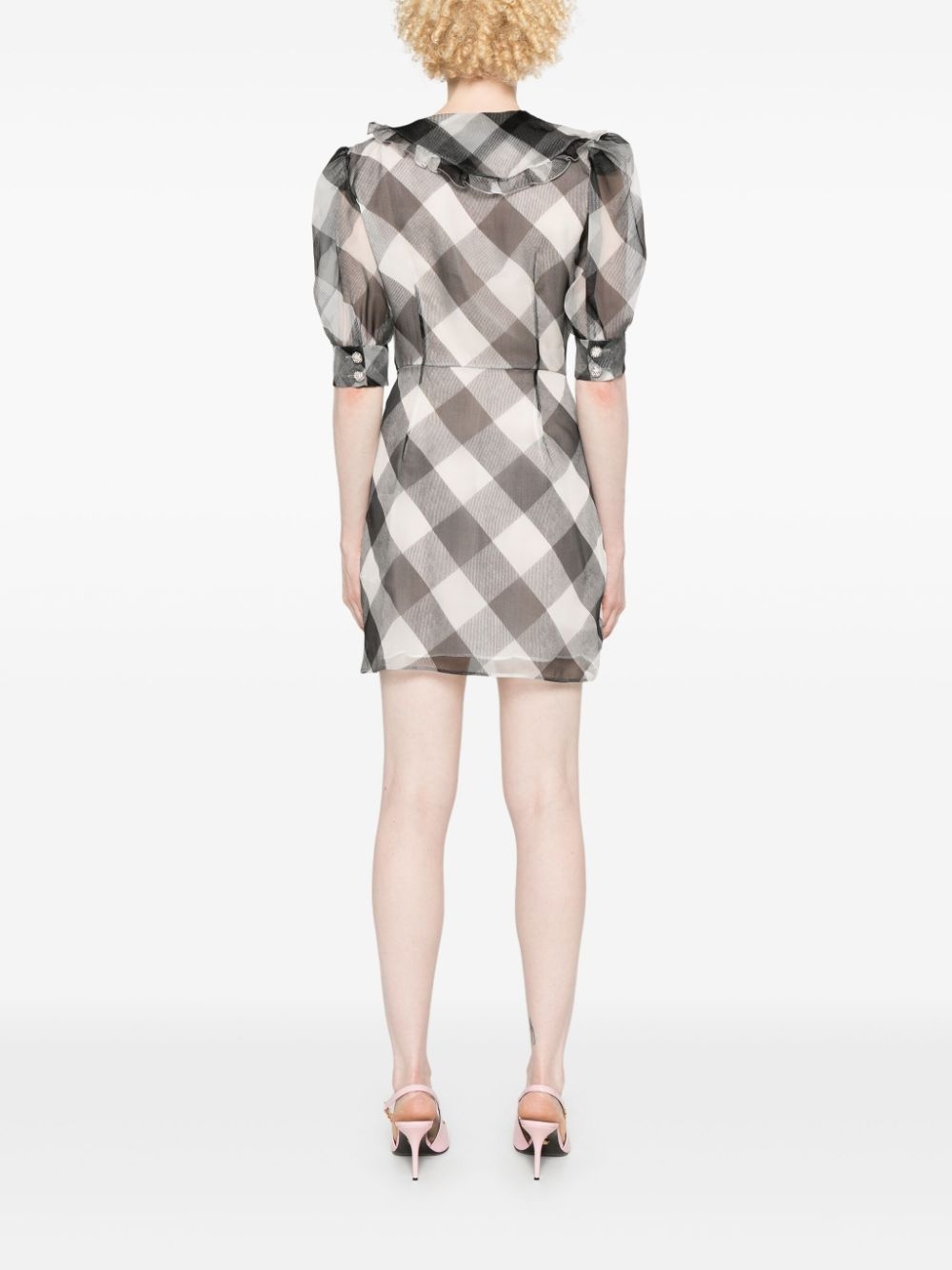 checked silk mini dress - 4