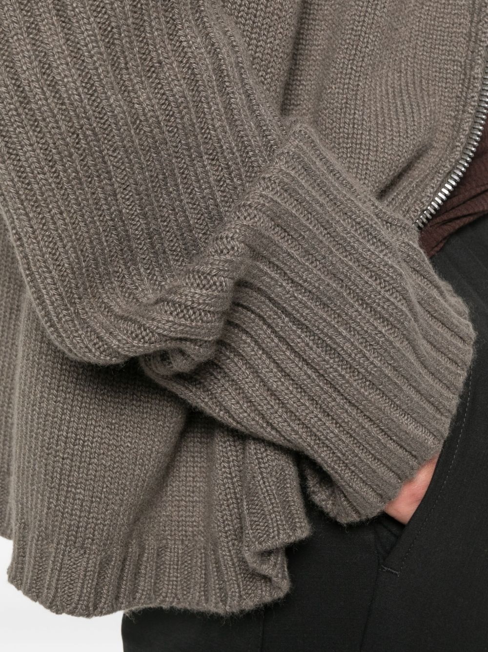 hooded ribbed-cuff cardigan - 5