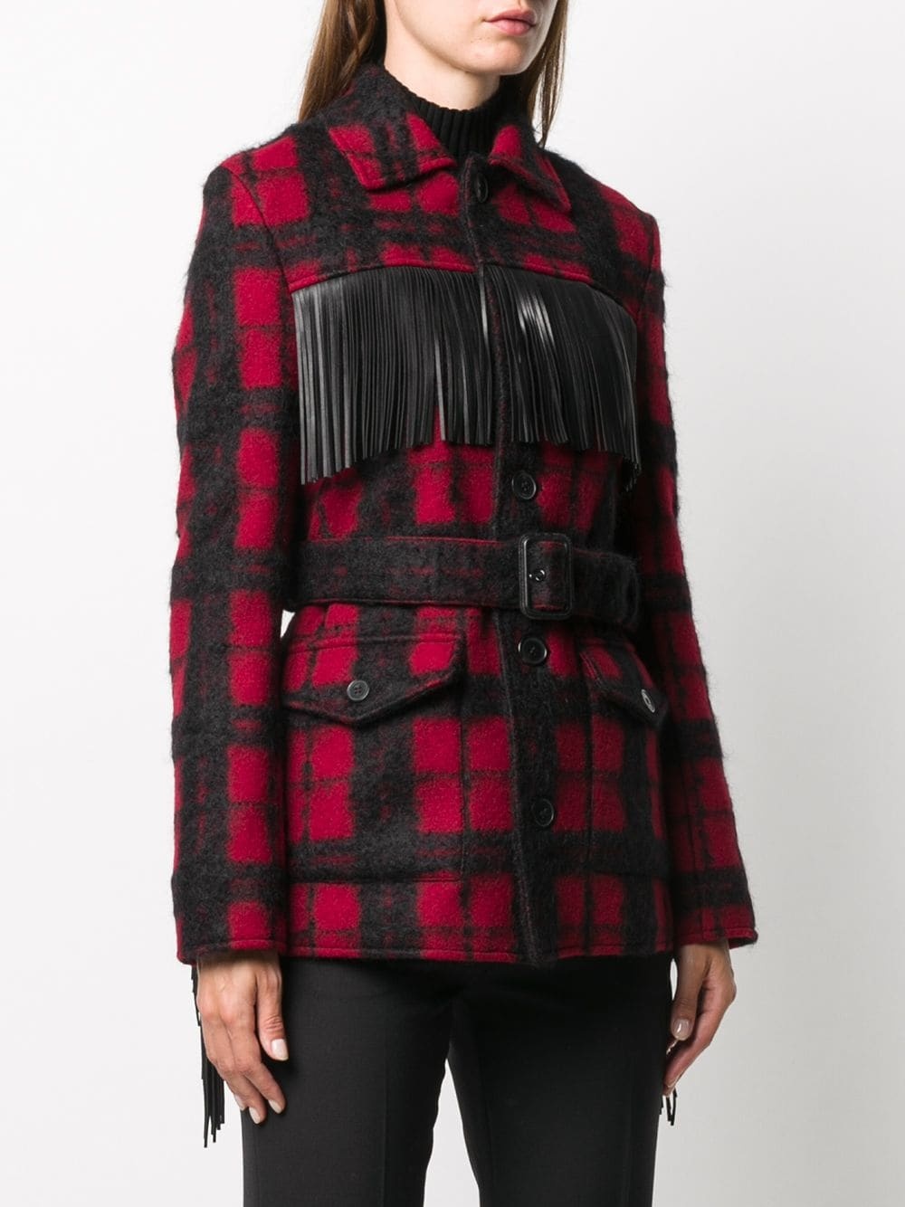 tasselled checked jacket - 3