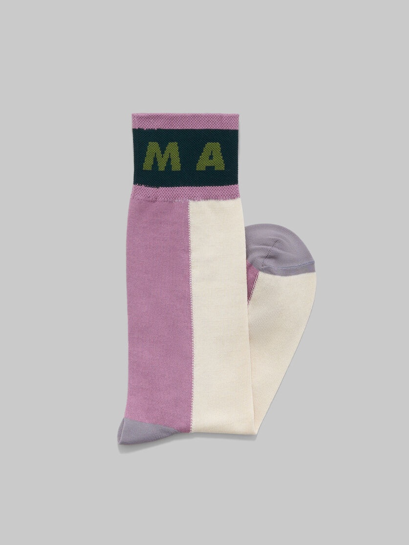 WHITE COLOUR-BLOCK COTTON SOCKS - 2