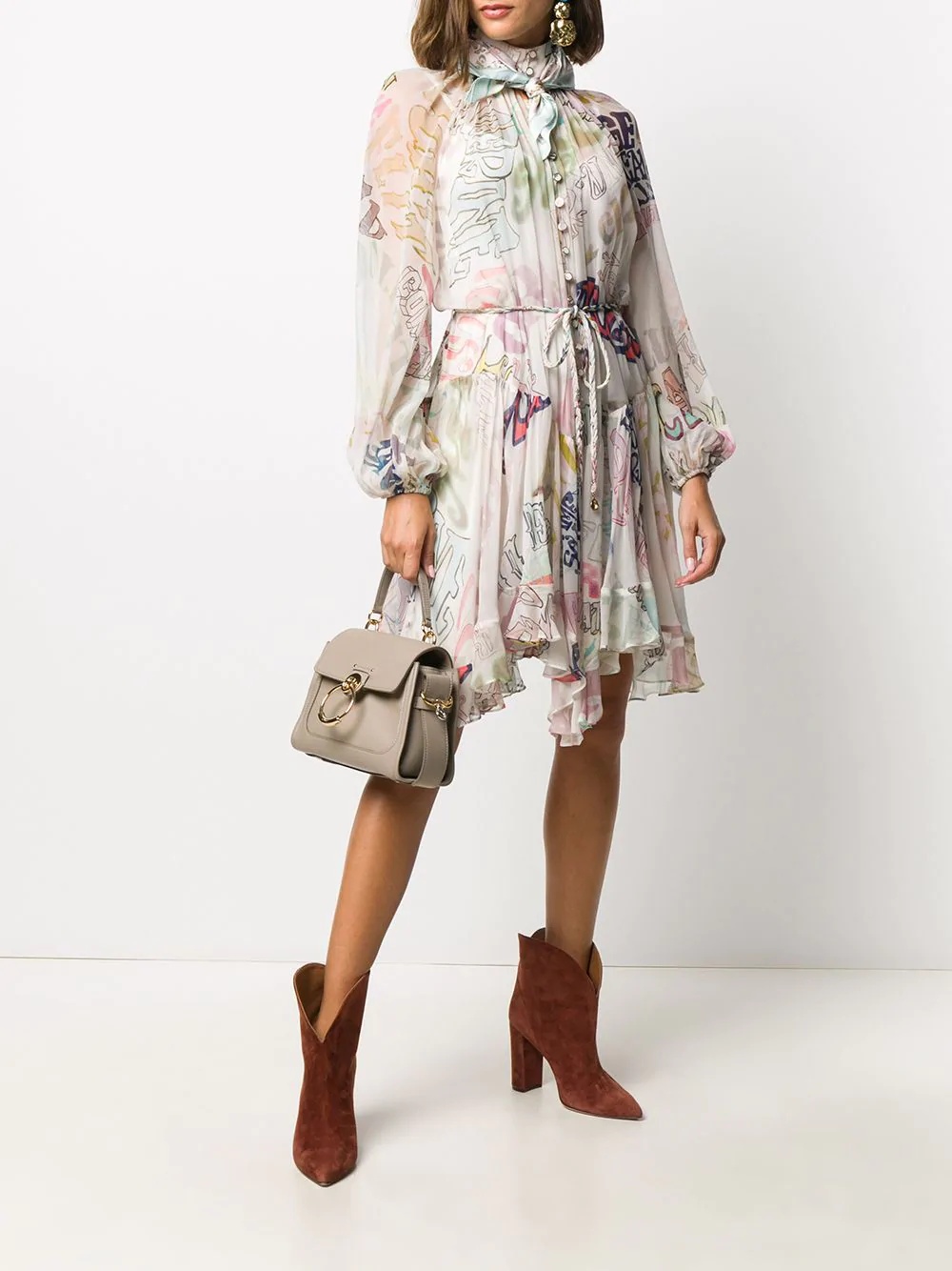 abstract letter print floaty dress - 2