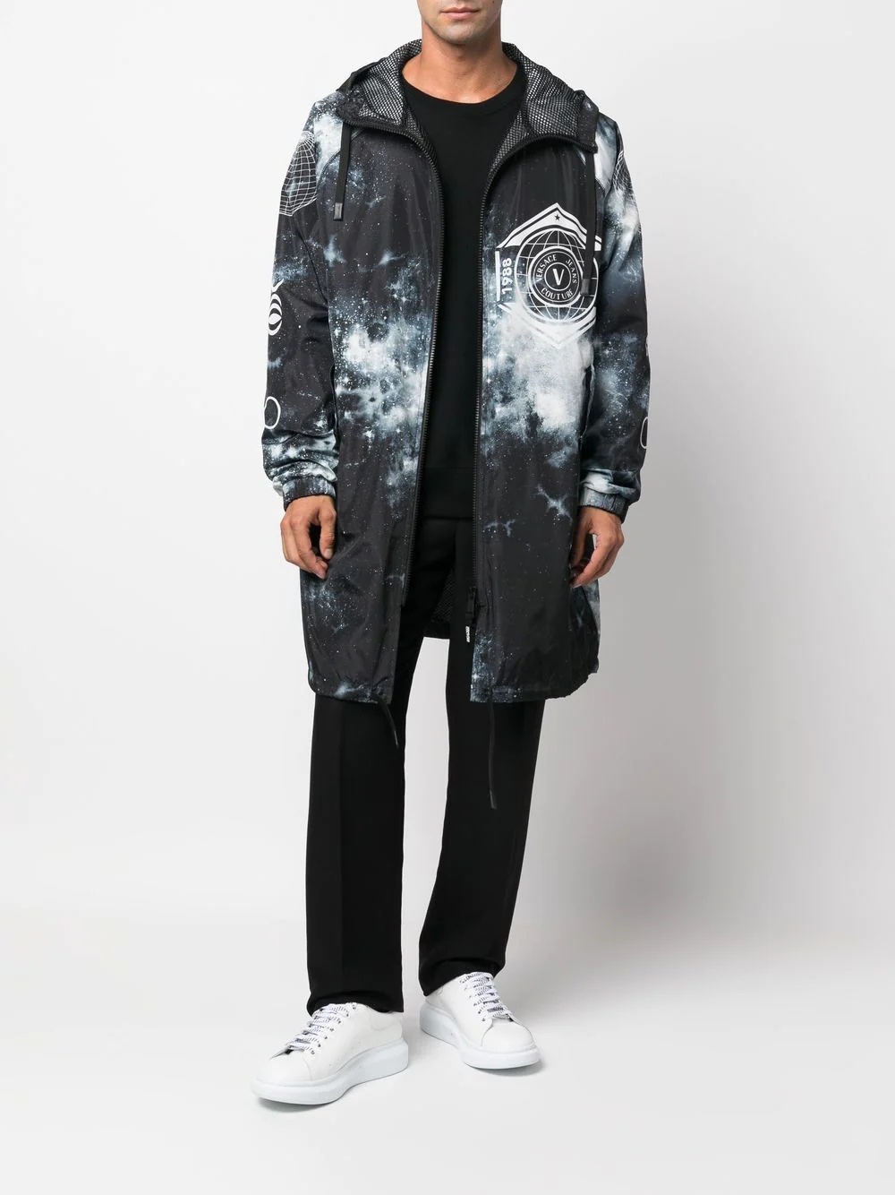 logo-print galaxy-patterned zip-up coat - 2