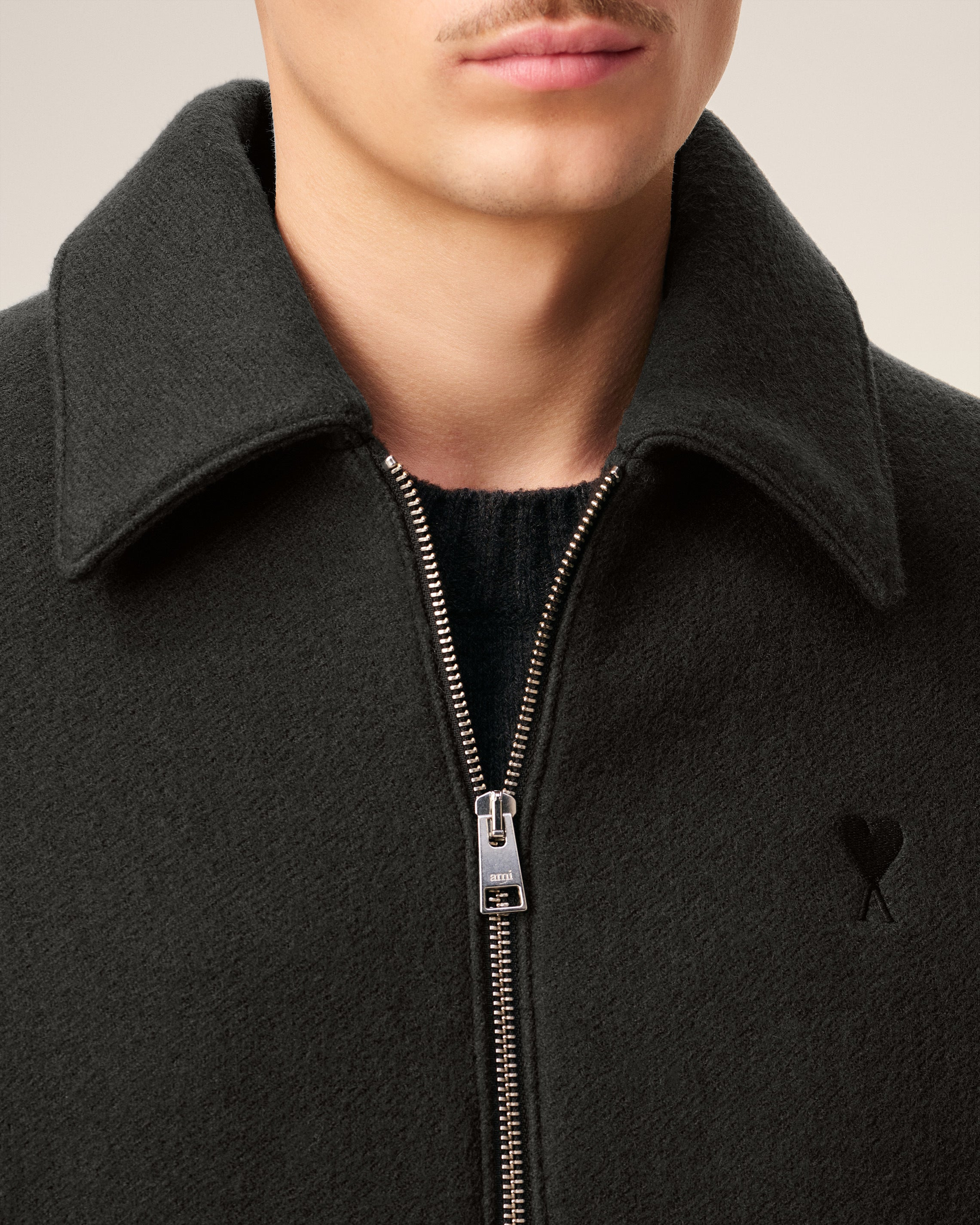 BLACK WOOL AMI DE COEUR ZIPPED JACKET - 4