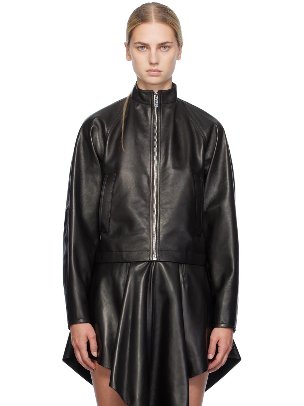 Black Round Leather Jacket - 1