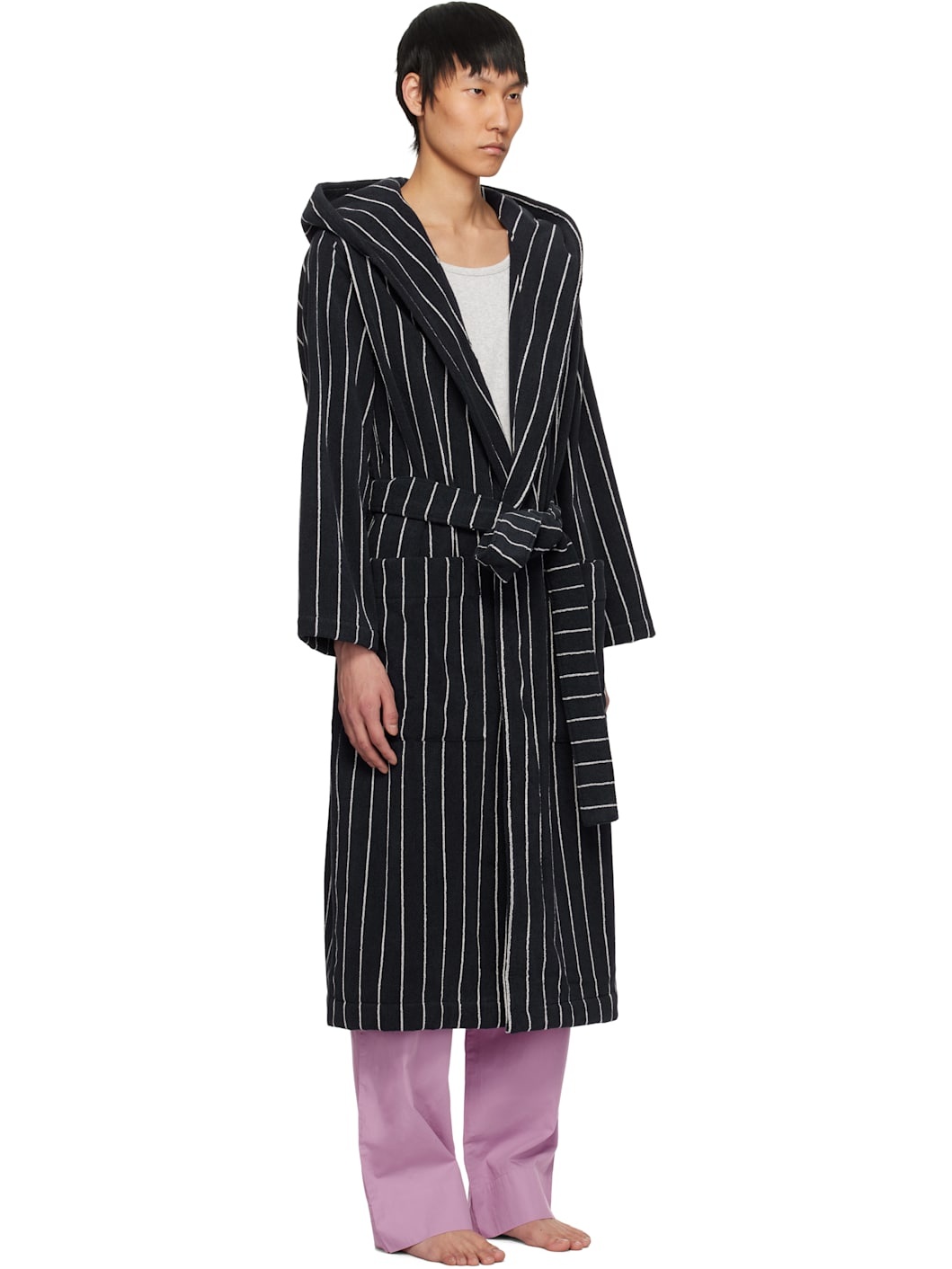 Navy & White Terry Hooded Bathrobe - 2
