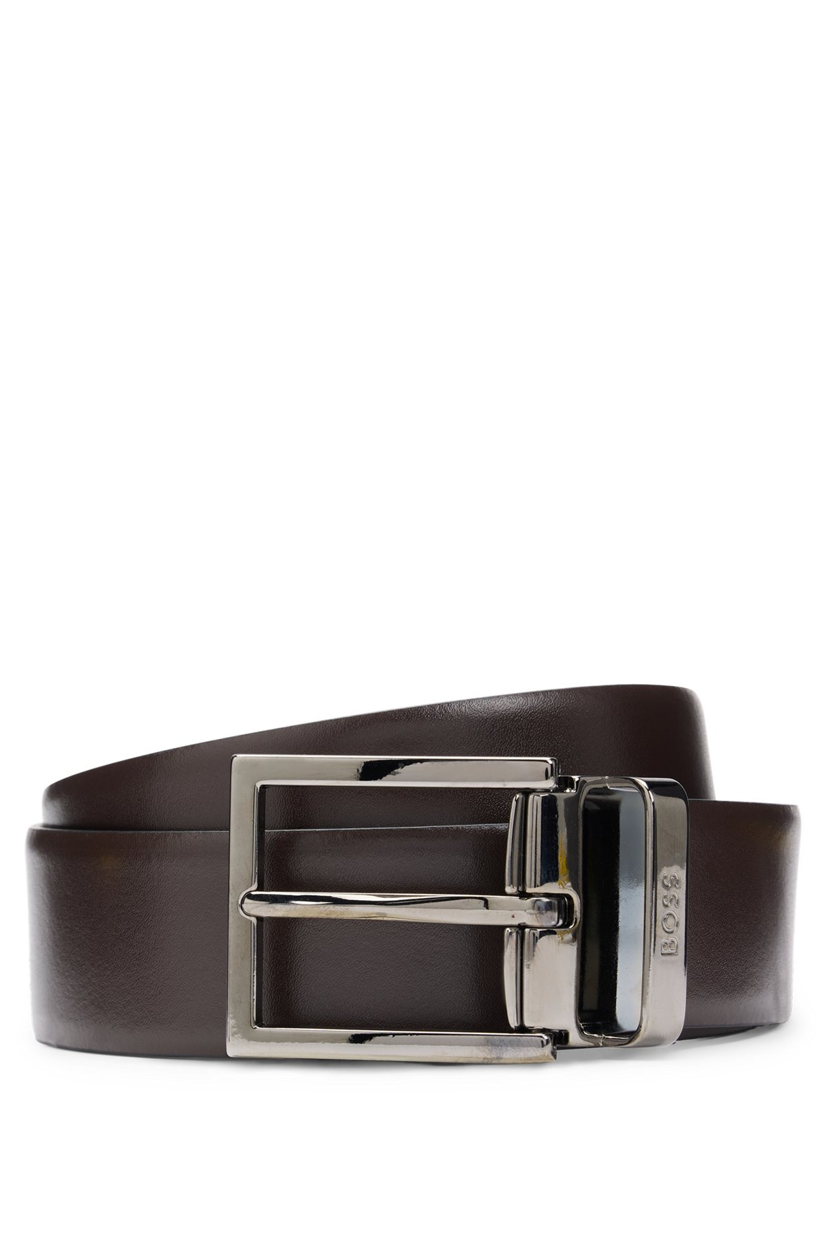 REVERSIBLE ITALIAN-LEATHER BELT WITH GUNMETAL HARDWARE - 1