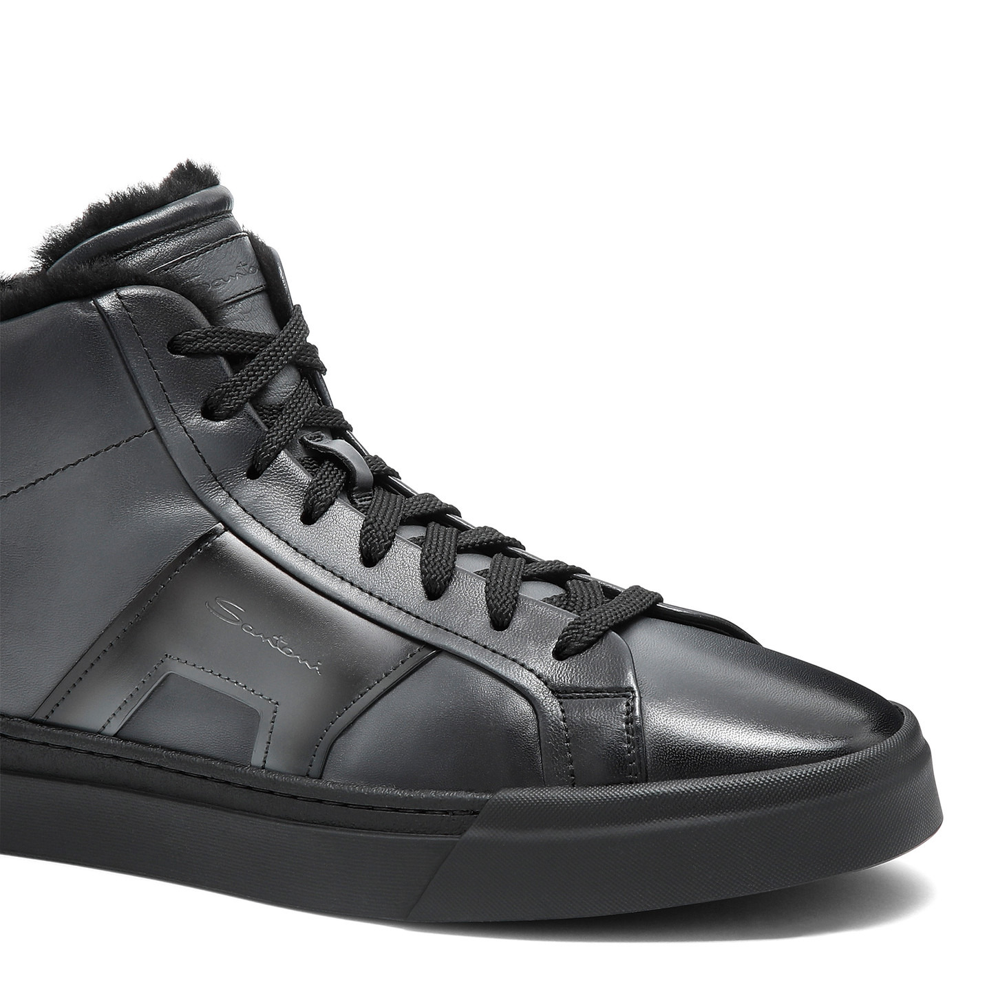 Men’s grey leather Double Buckle Sneaker with fur - 5