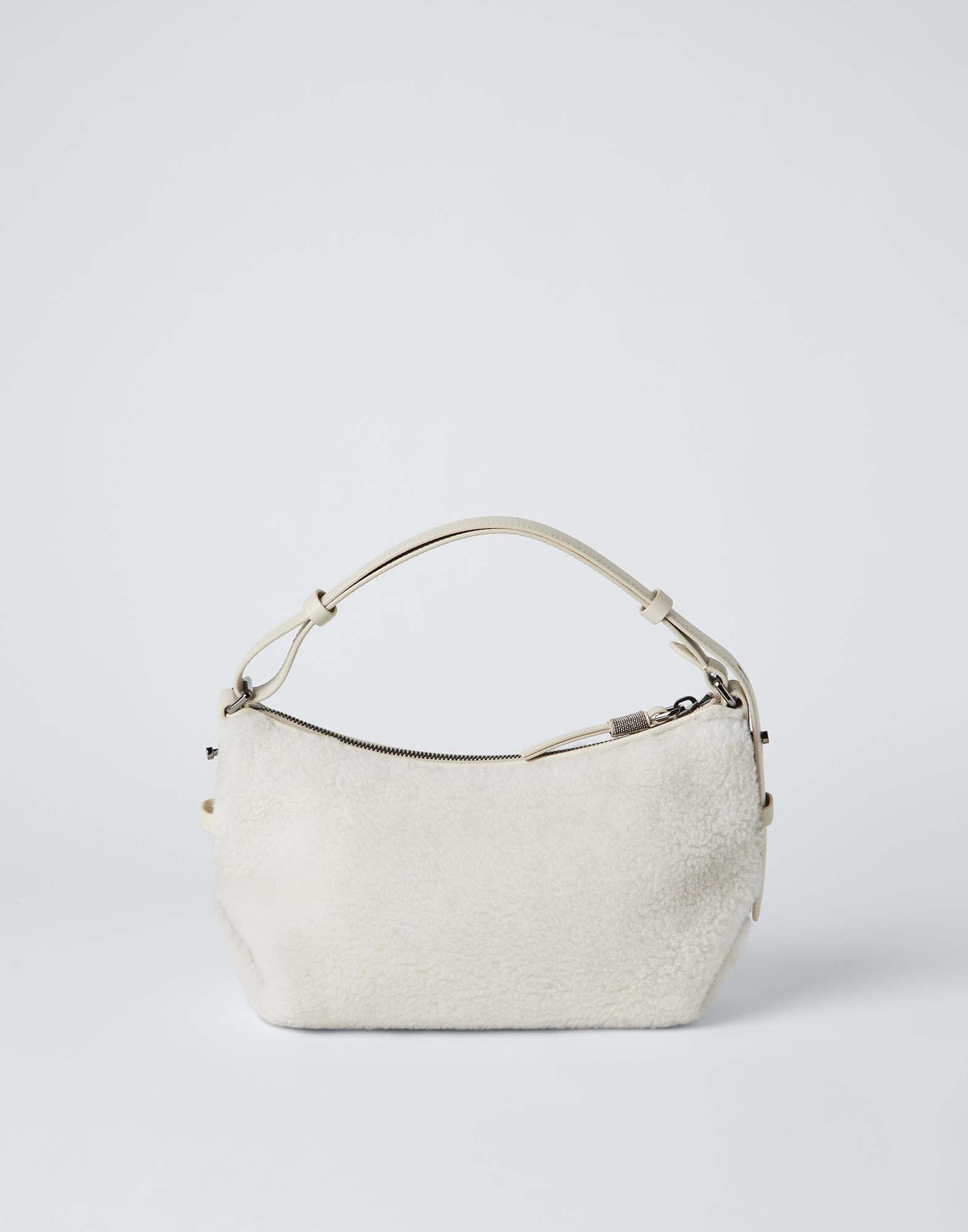 Virgin wool and cashmere fleecy bag with monili - 2