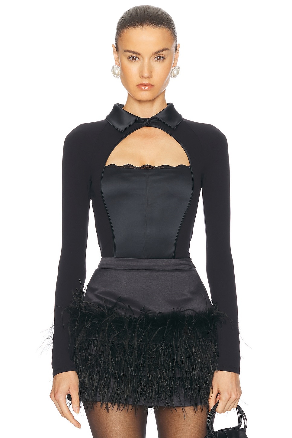 Stretch Satin Long Sleeve Bodysuit - 1